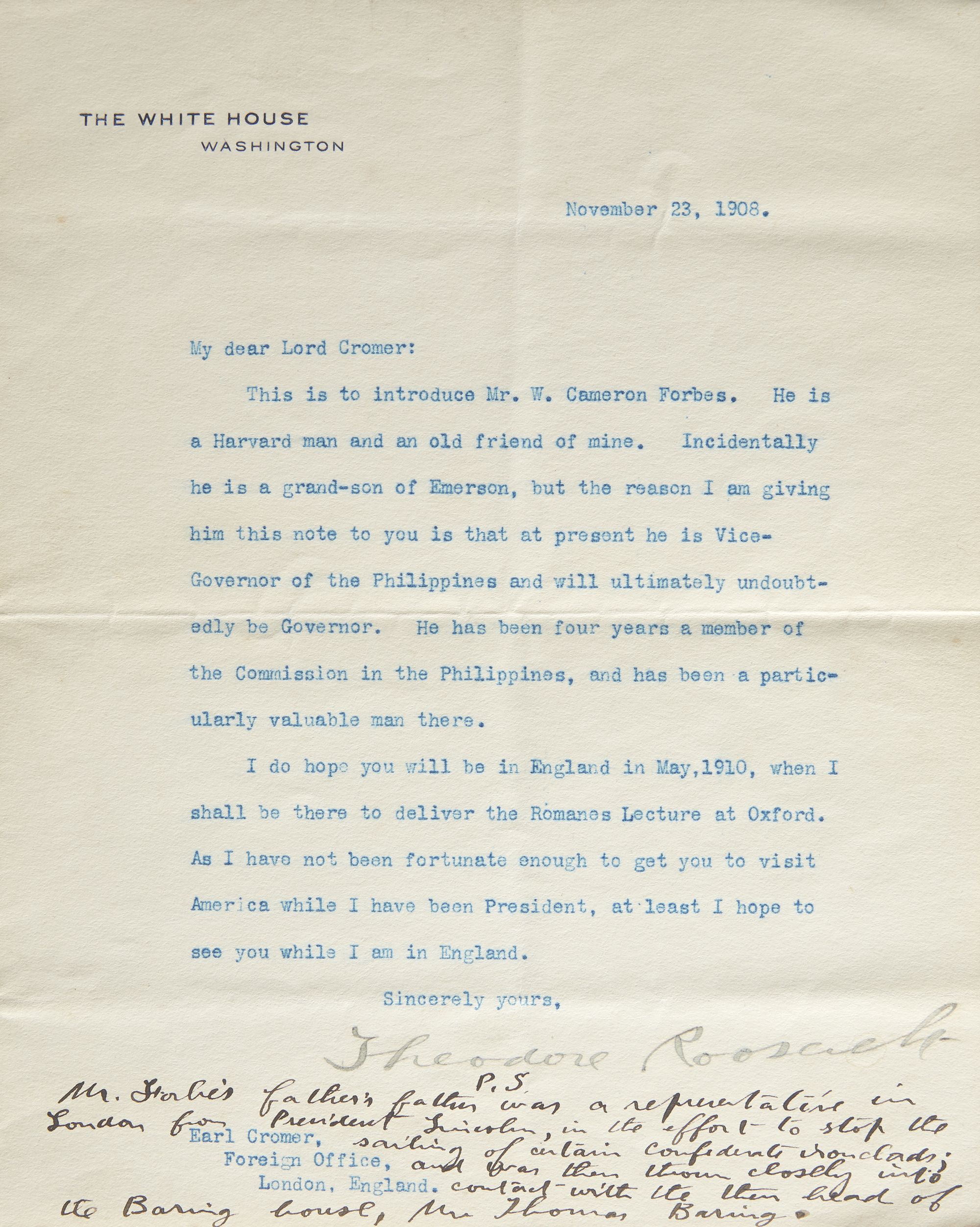 Lot image - ROOSEVELT, THEODORE  Typed letter signed as President.