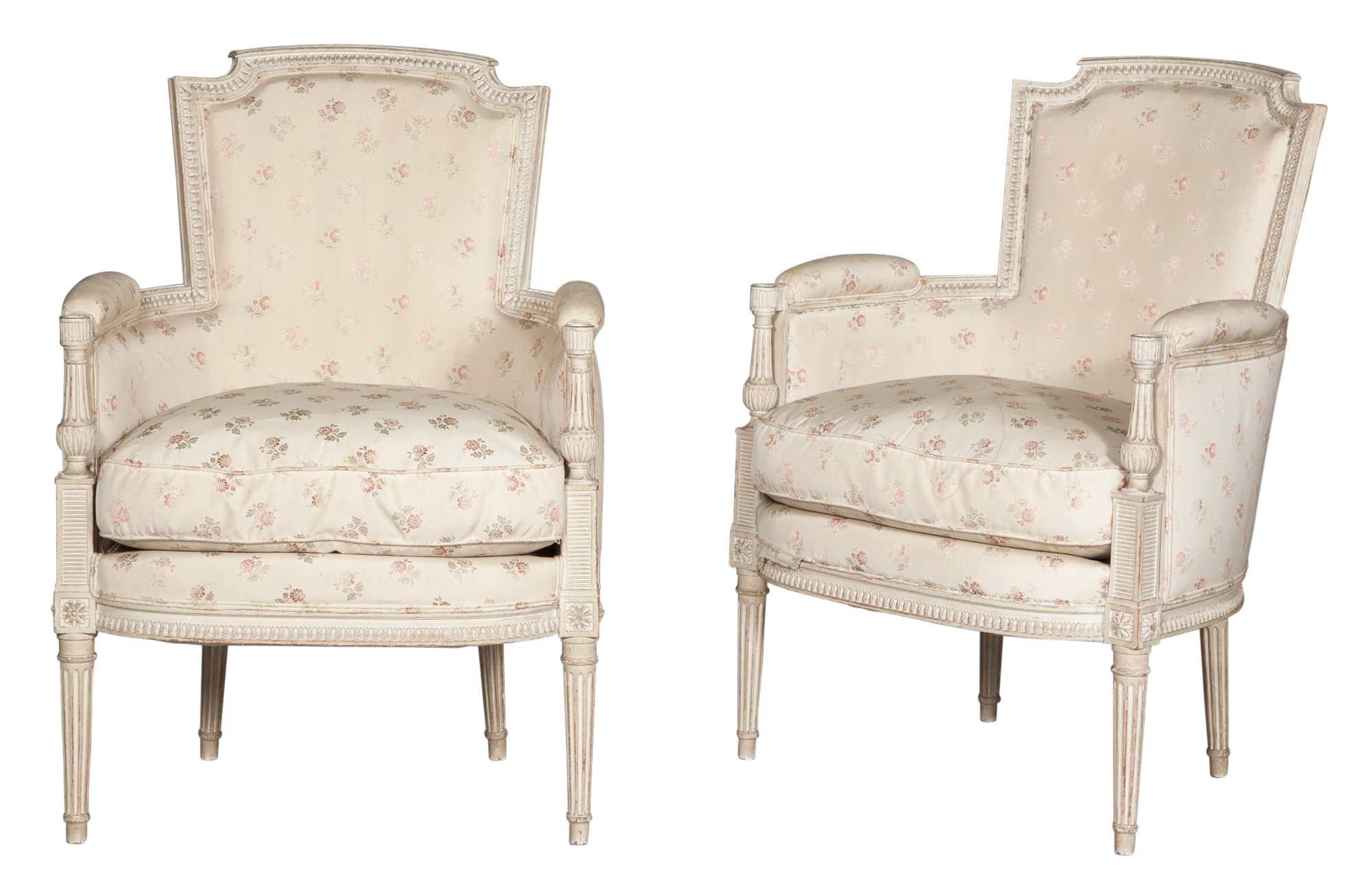 Lot image - Pair of Louis XVI Style Painted Bergères by Jean Mocque, Paris