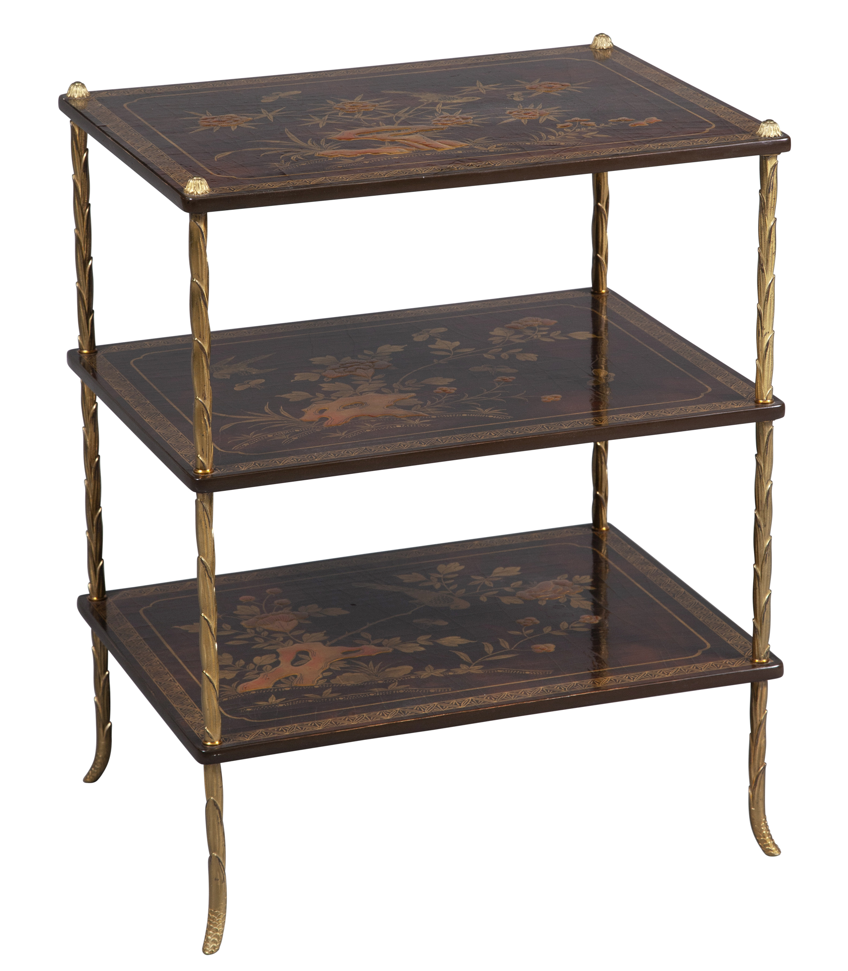 Lot image - French Gilt-Bronze and Lacquer Three-Tier Side Table