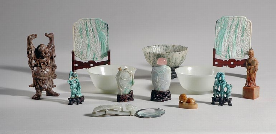 Lot image - Group of Thirteen Chinese Jade and Hardstone Articles