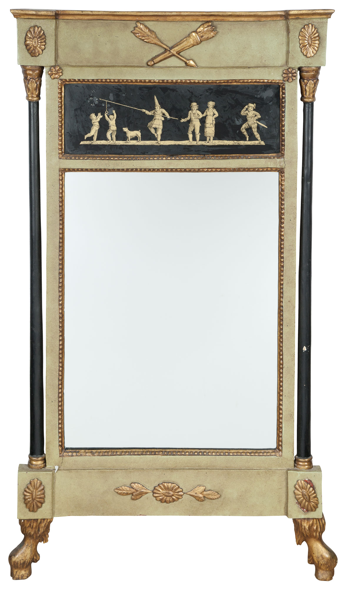 Lot image - Italian Neoclassical Painted and Eglomisé Trumeau Mirror