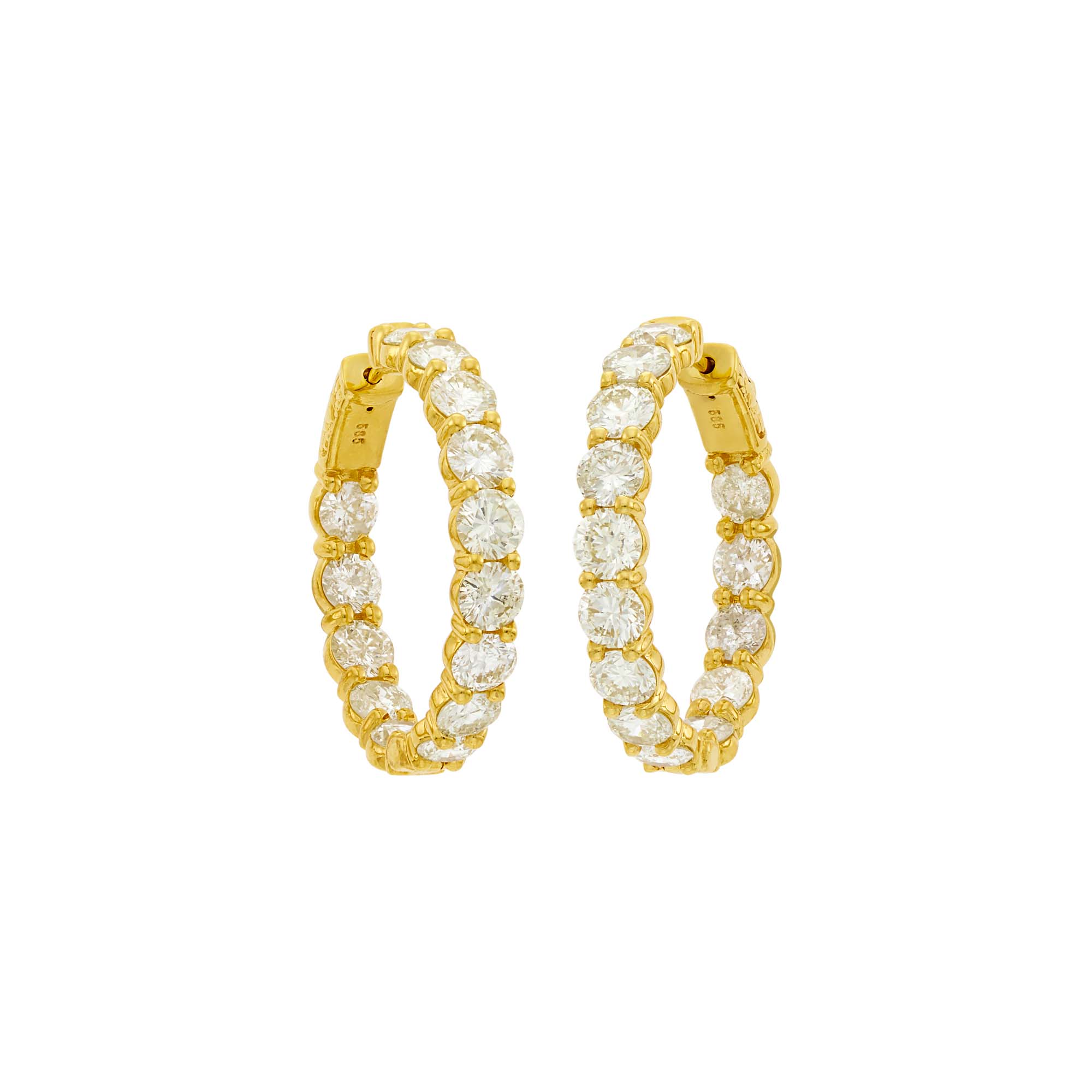 Lot image - Pair of Gold and Diamond Hoop Earrings