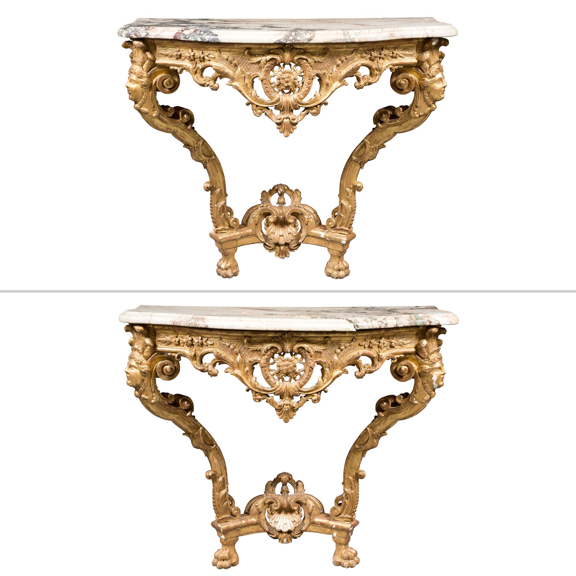 Lot image - Pair of Louis XV Style Giltwood Consoles