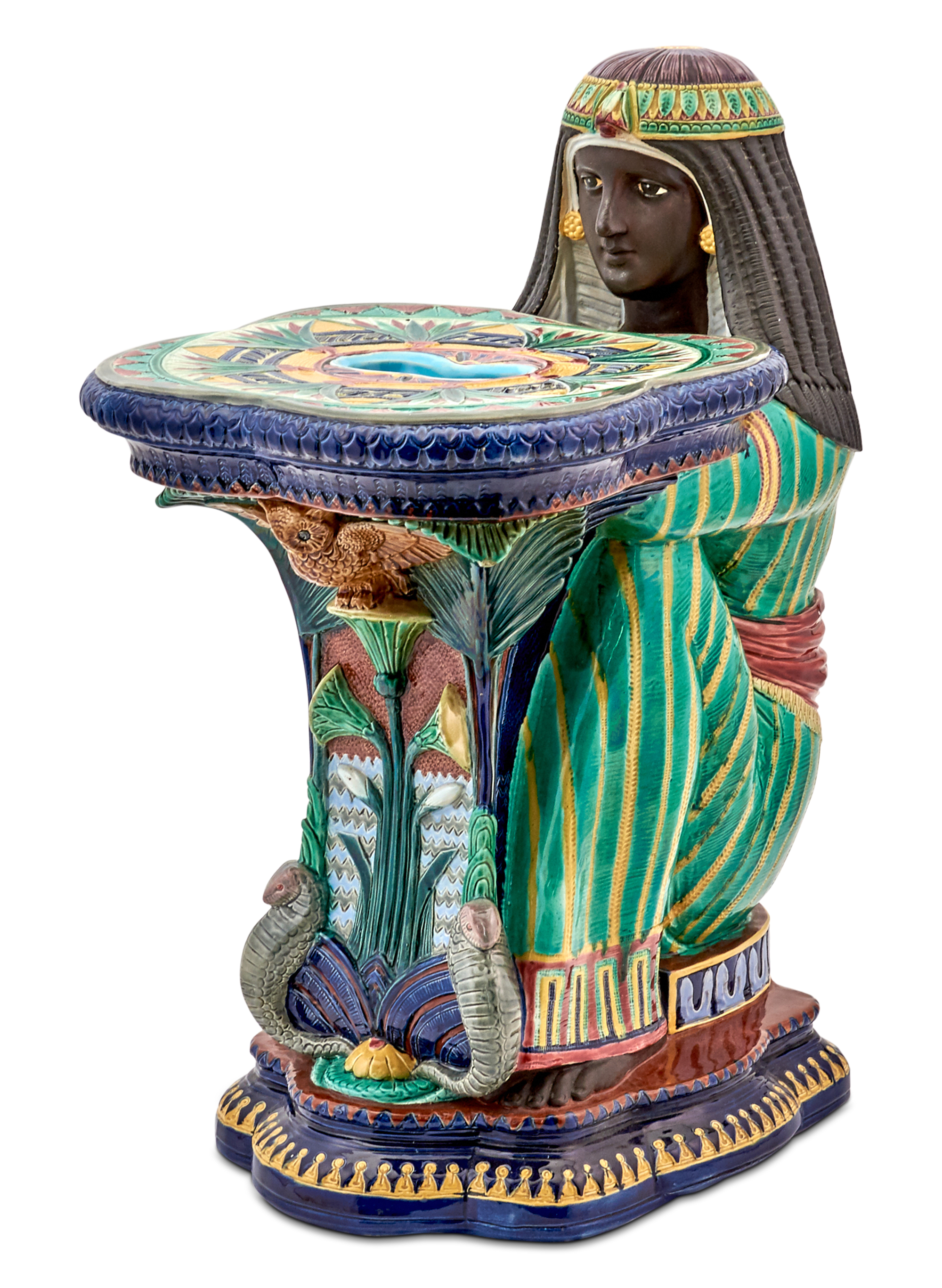 Lot image - T.C. Brown Westhead, Moore & Co. Egyptian Revival Majolica Garden Seat