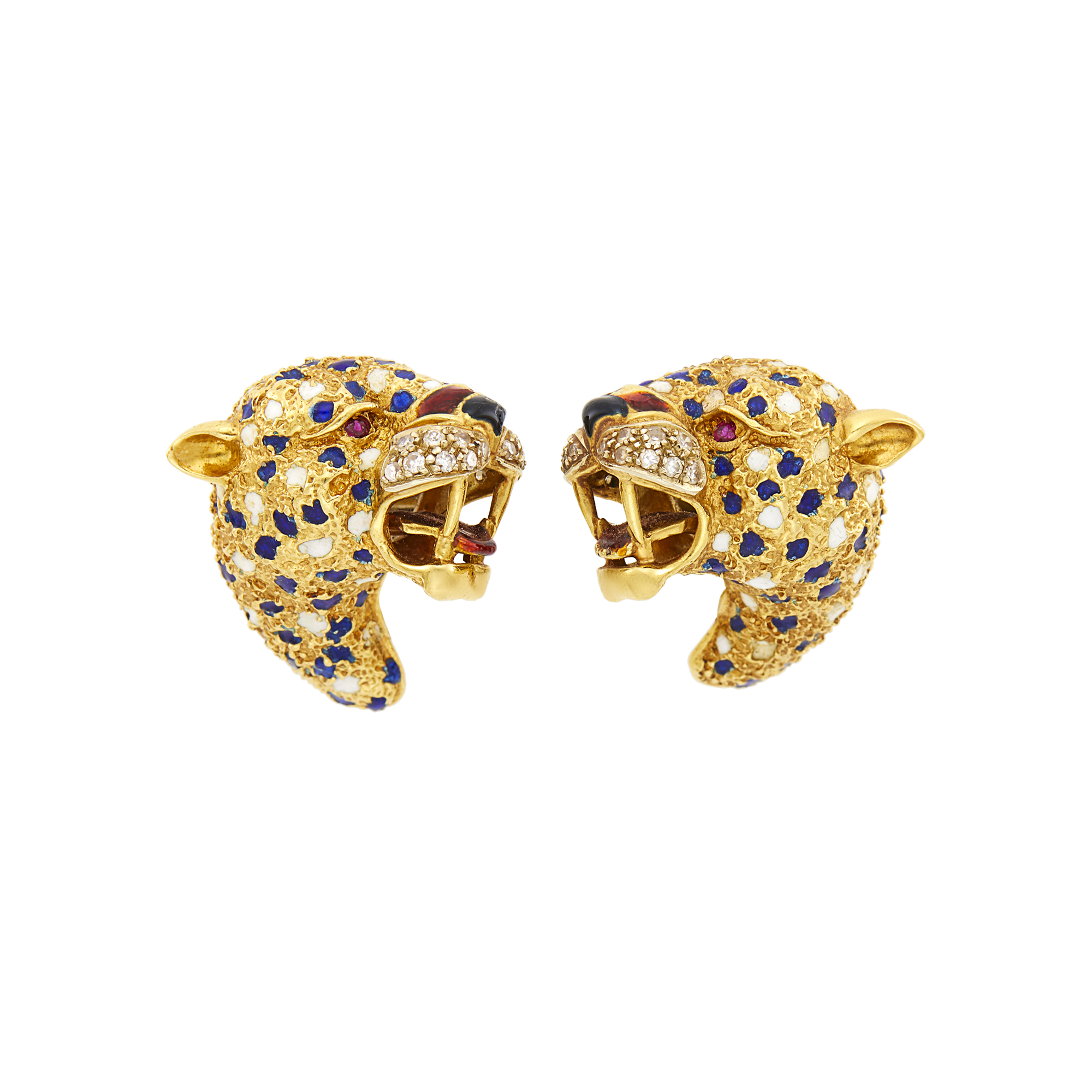 Lot image - Frascarolo Pair of Gold, Enamel and Diamond Leopard Earclips