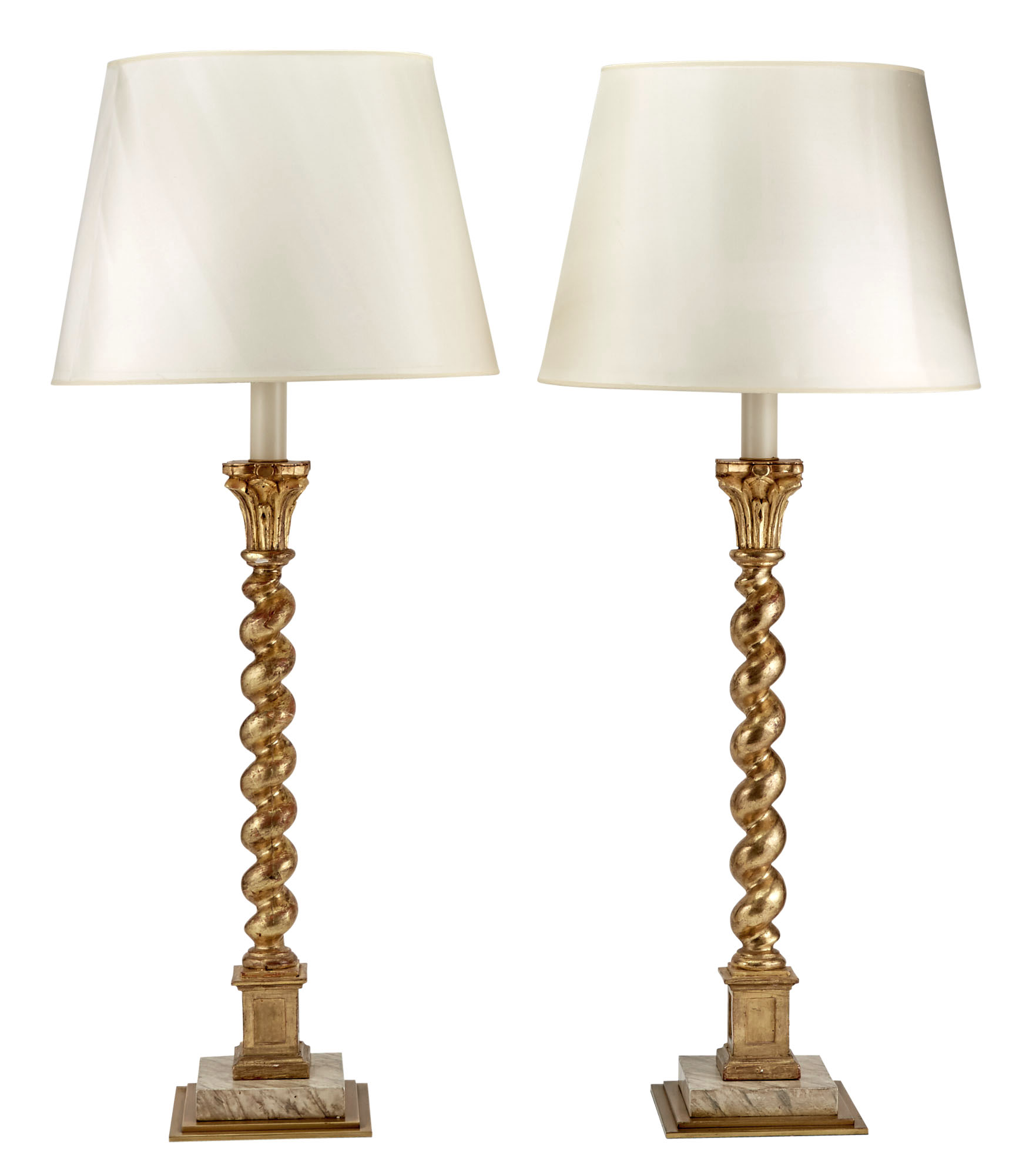 Lot image - Pair of Baroque Style Rope Twist Giltwood Lamps