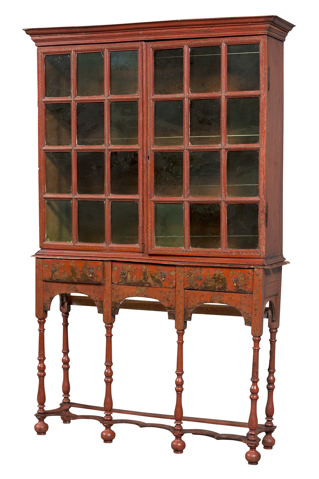 Lot image - Continental Baroque Red-Painted and Parcel-Gilt Cabinet on Stand