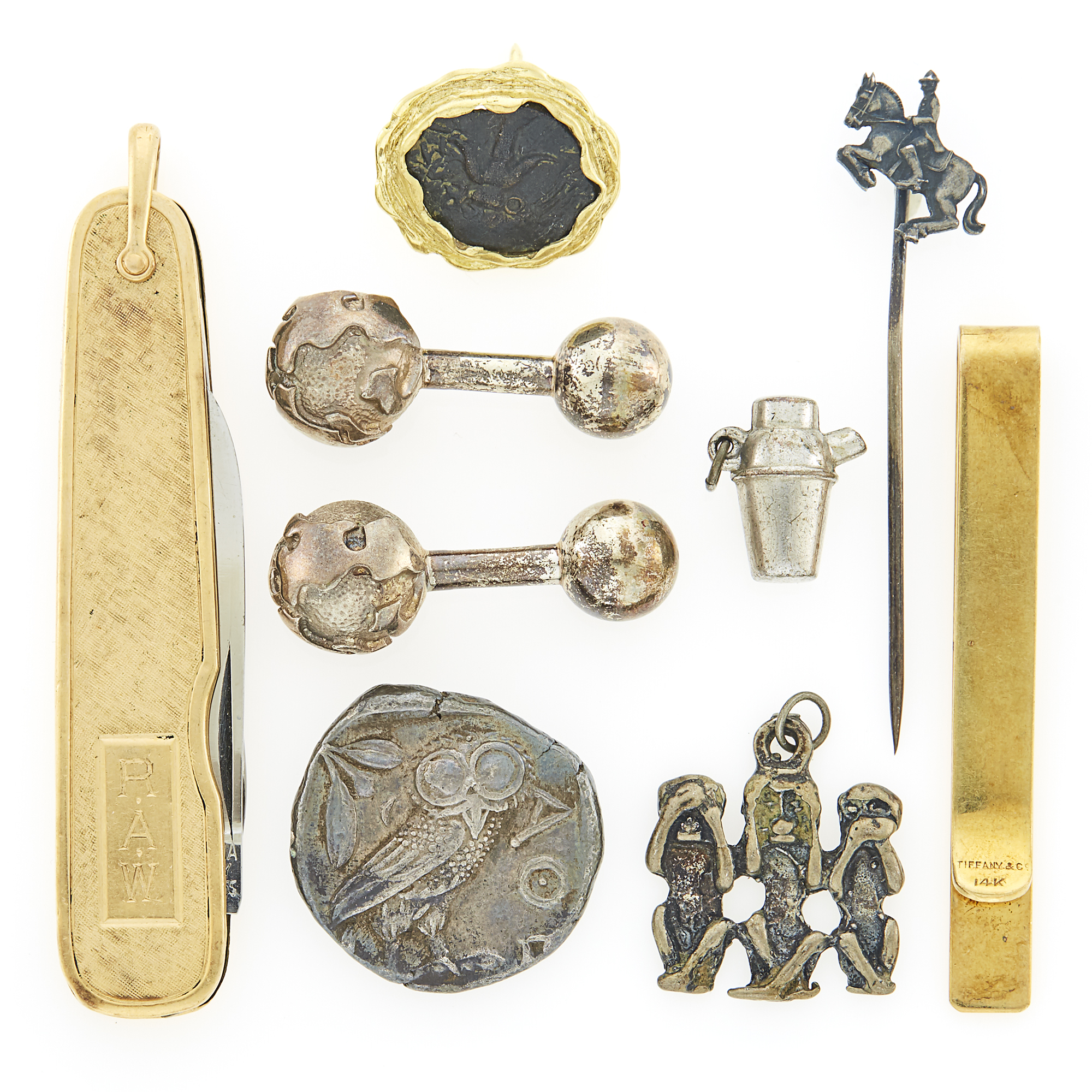 Lot image - Group of Gold, Silver and Metal Accessories and Three Stainless Steel Wristwatches