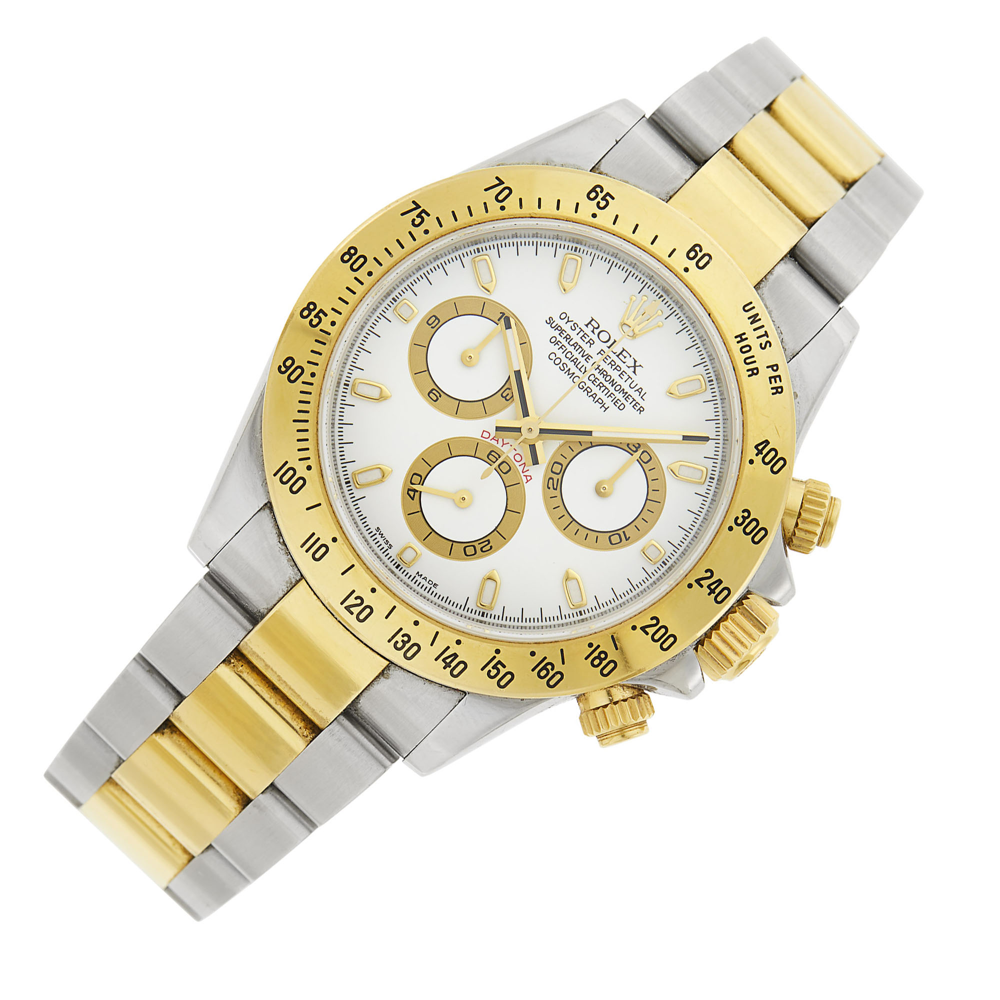 Lot image - Rolex Gentlemans Stainless Steel and Gold Daytona Cosmograph Chronograph Wristwatch, Ref. 116523