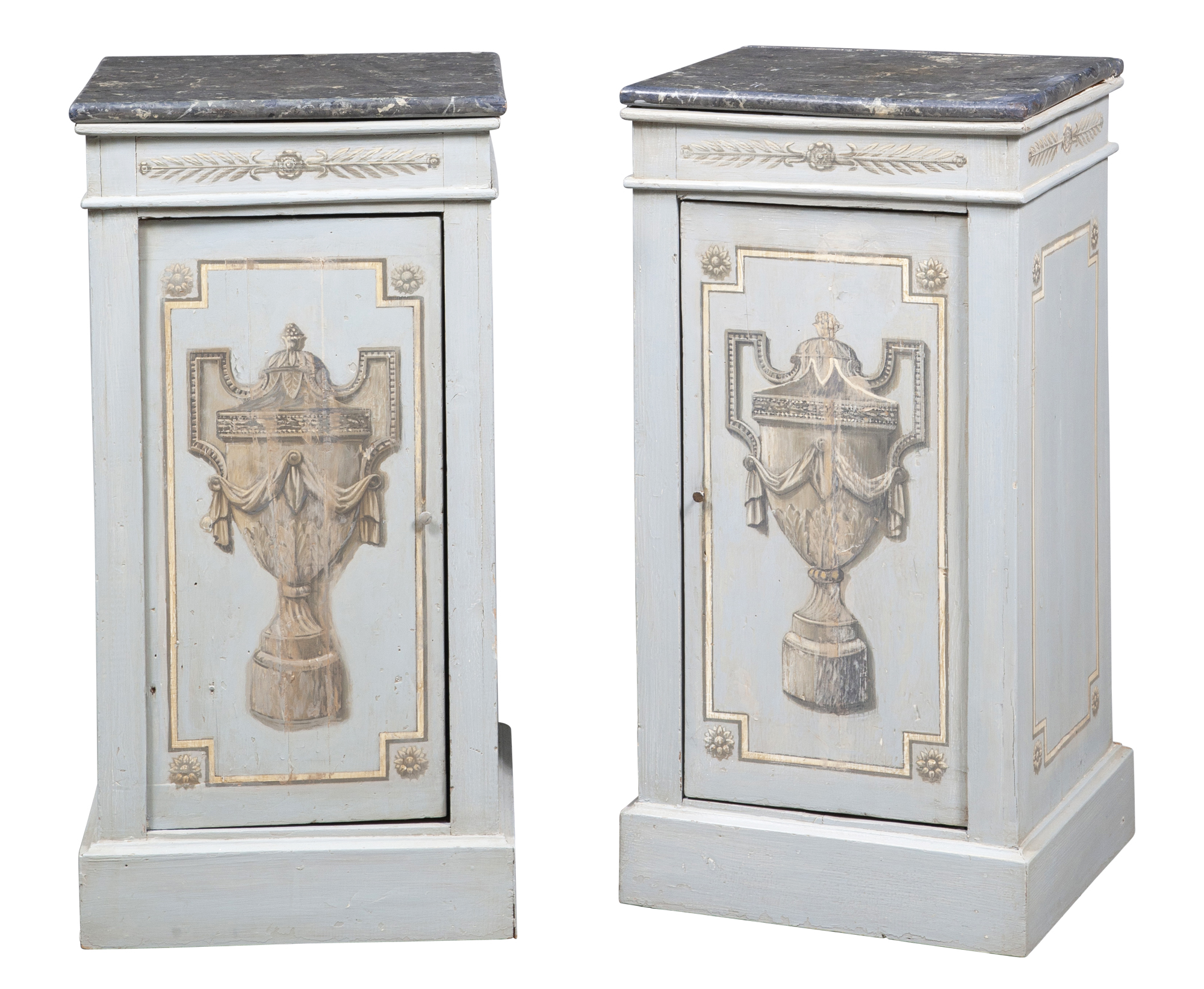 Lot image - Pair of Neoclassical Style Faux Painted and Painted Pedestal Cupboards