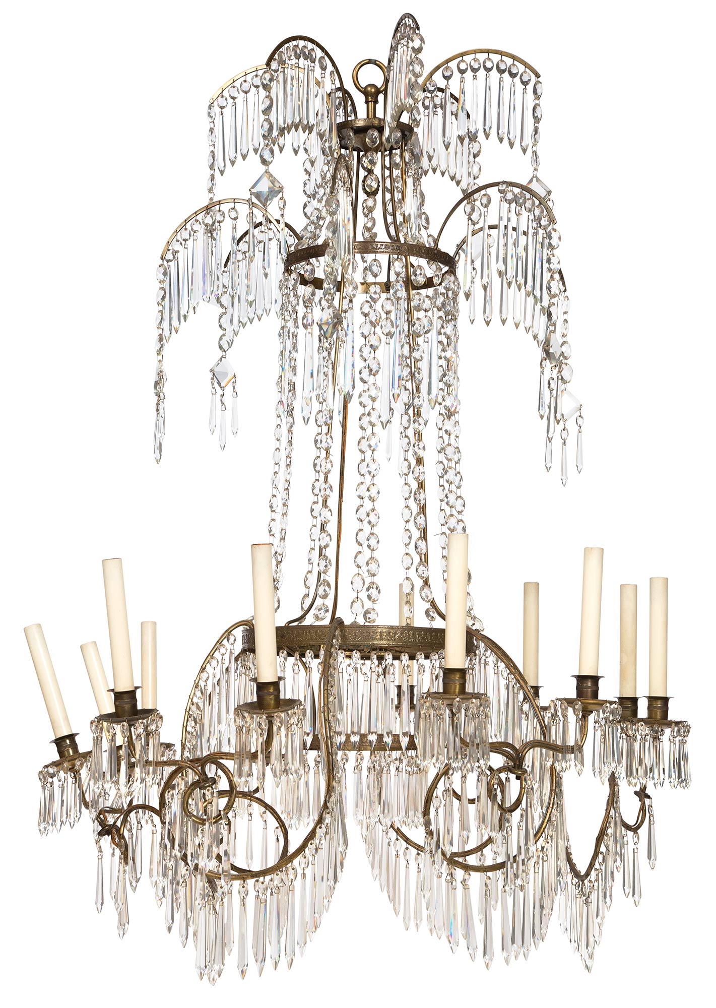 Lot image - German Neoclassical Style Cut-Glass and Gilt-Metal Twelve-Light Chandelier in the style of Werner & Mieth
