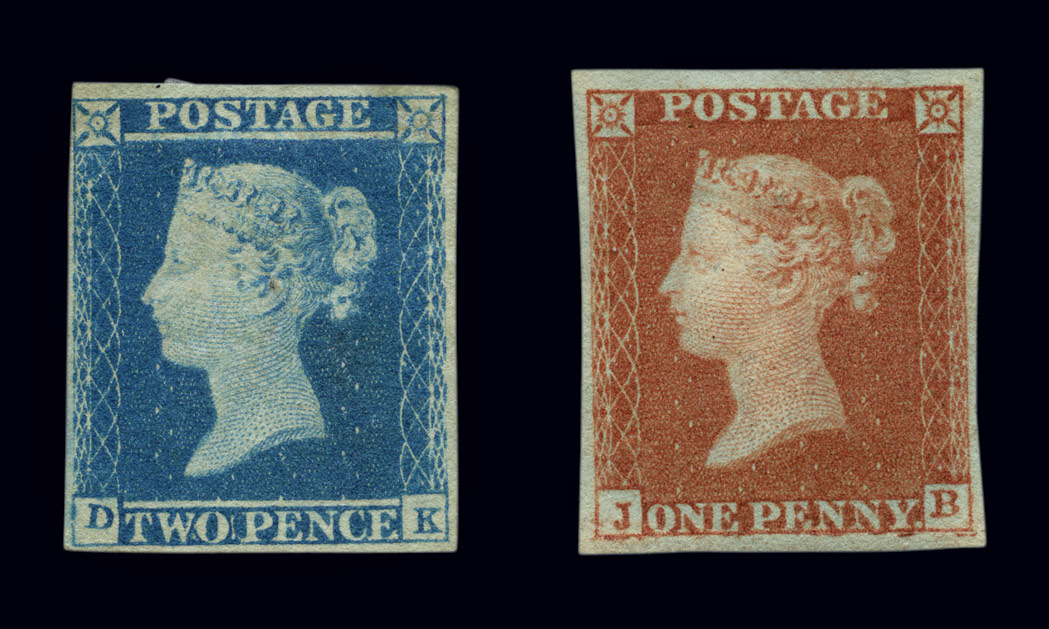 Lot image - Great Britain 1841 One and Two Pence Issue Scott 3 and 4