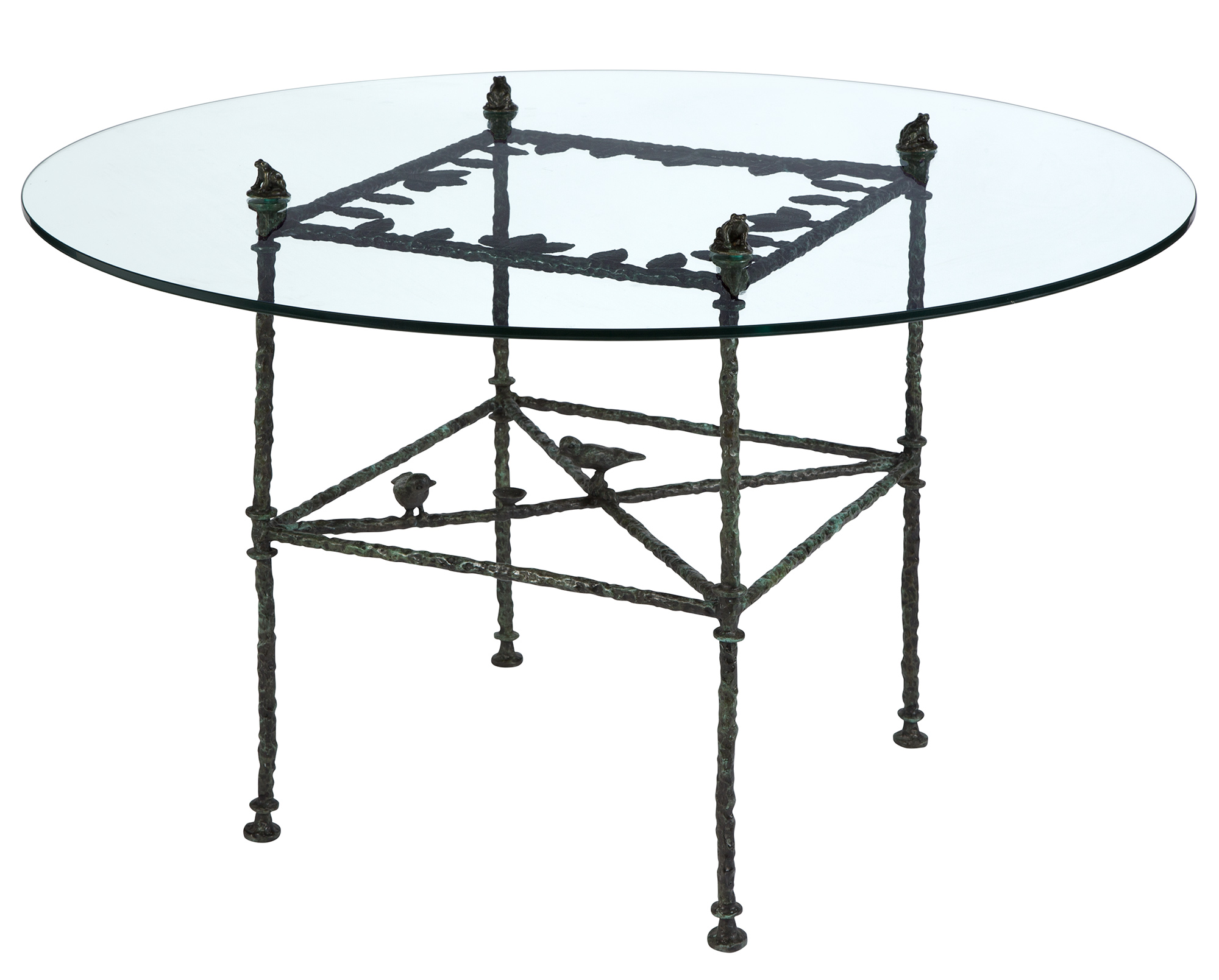 Lot image - Diego Giacometti Patinated Bronze Dining Table with Leaves, Birds and Frogs