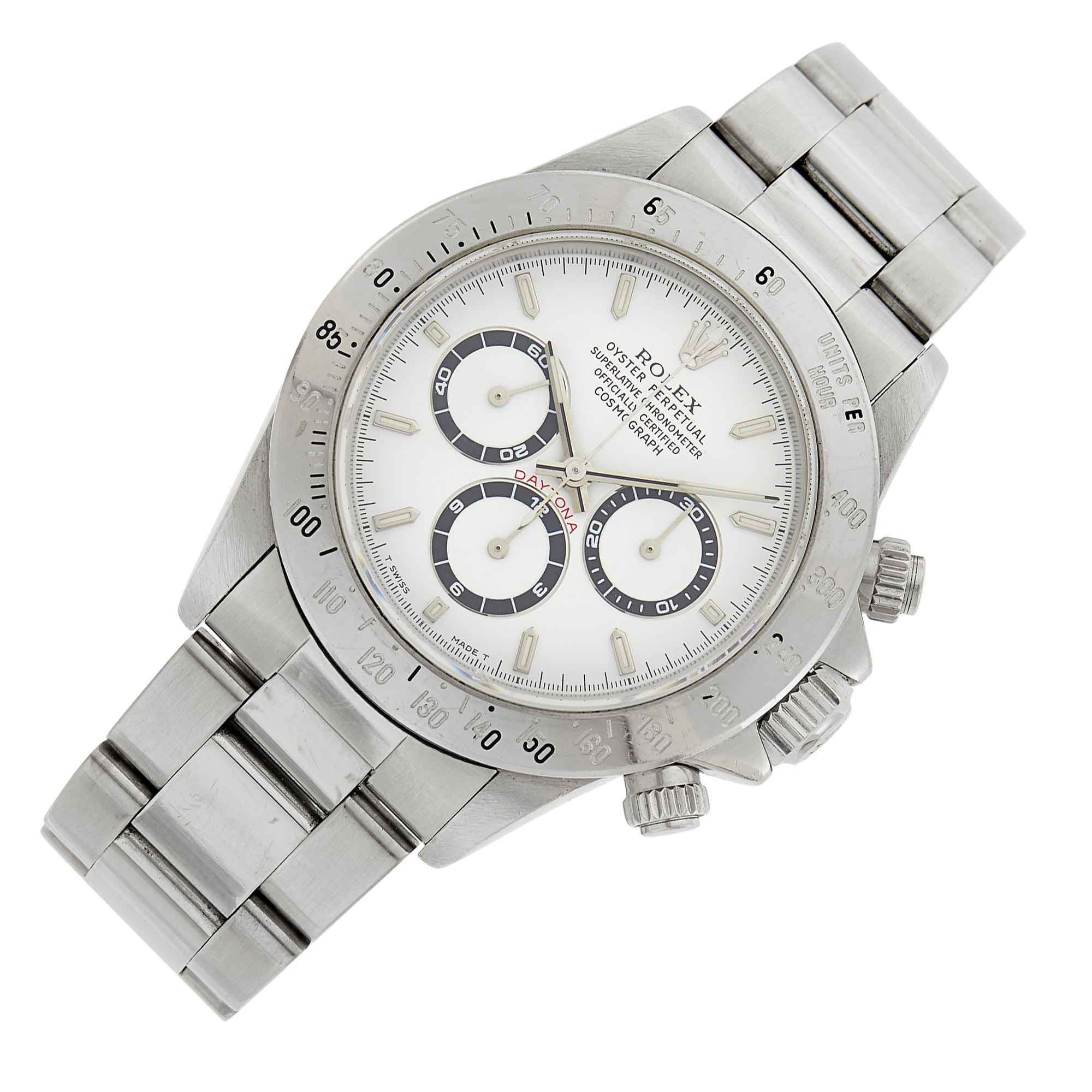 Lot image - Rolex Gentlemans Stainless Steel Daytona Cosmograph Zenith Wristwatch, Ref. 16520