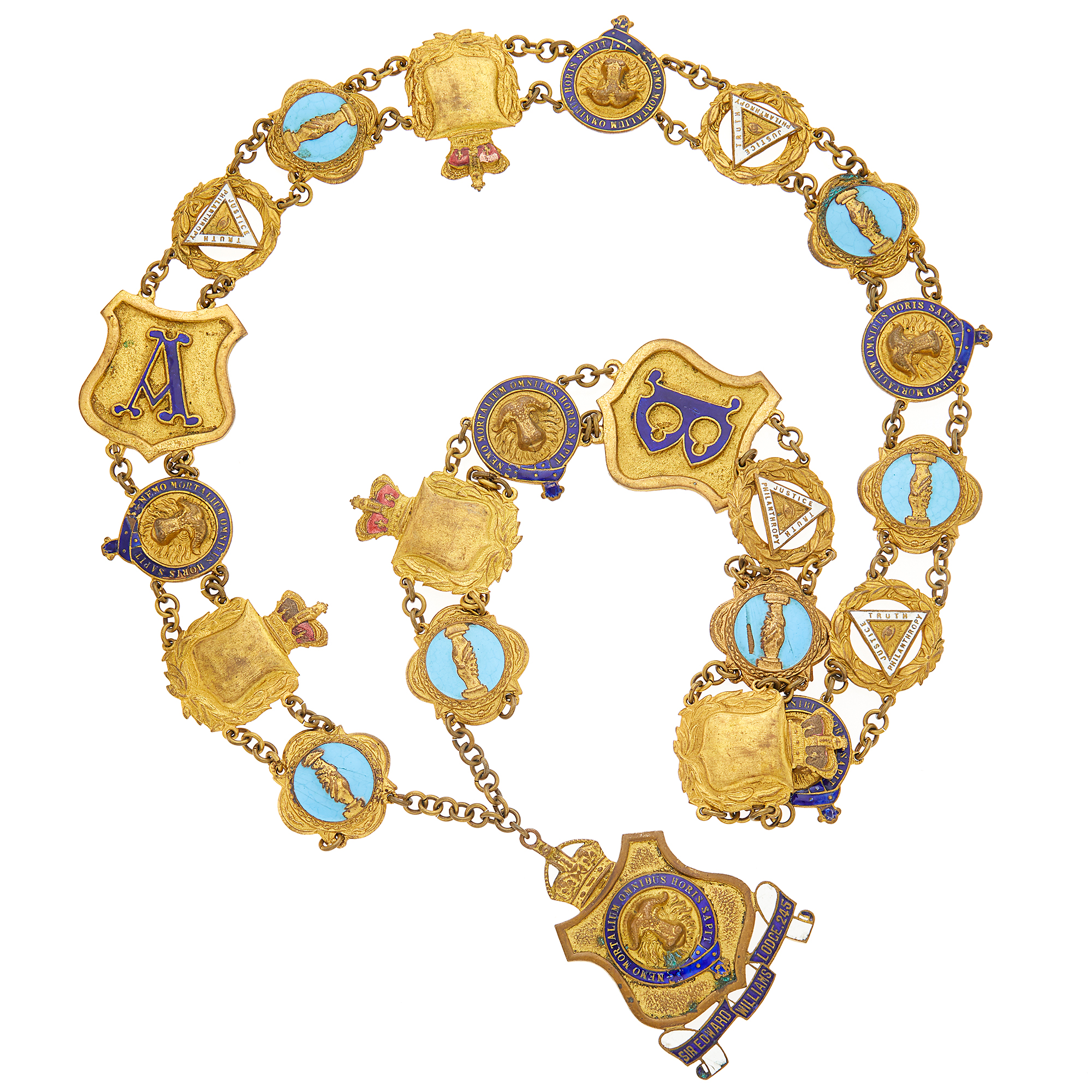 Lot image - Gold and Enamel Masonic Medallion Pendant-Necklace