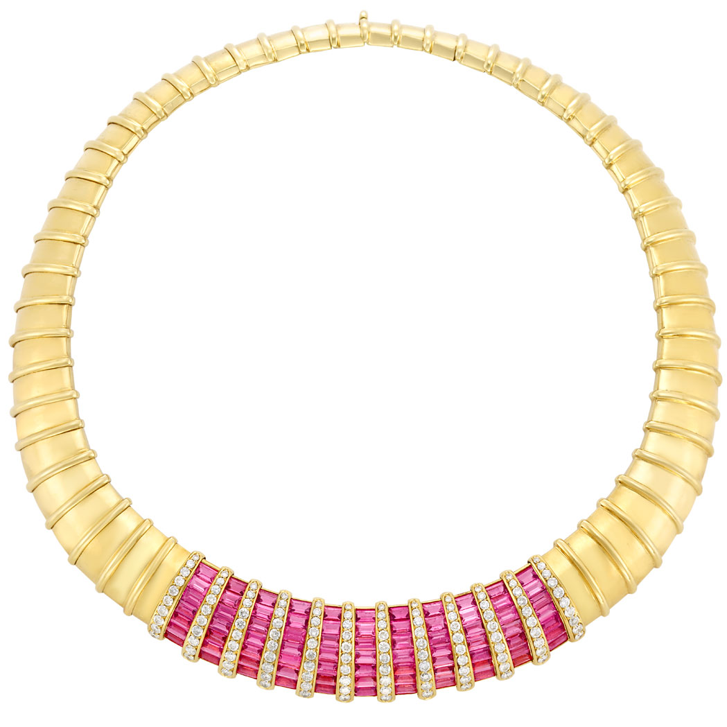 Lot image - Gold, Pink Tourmaline and Diamond Necklace, by H. Stern