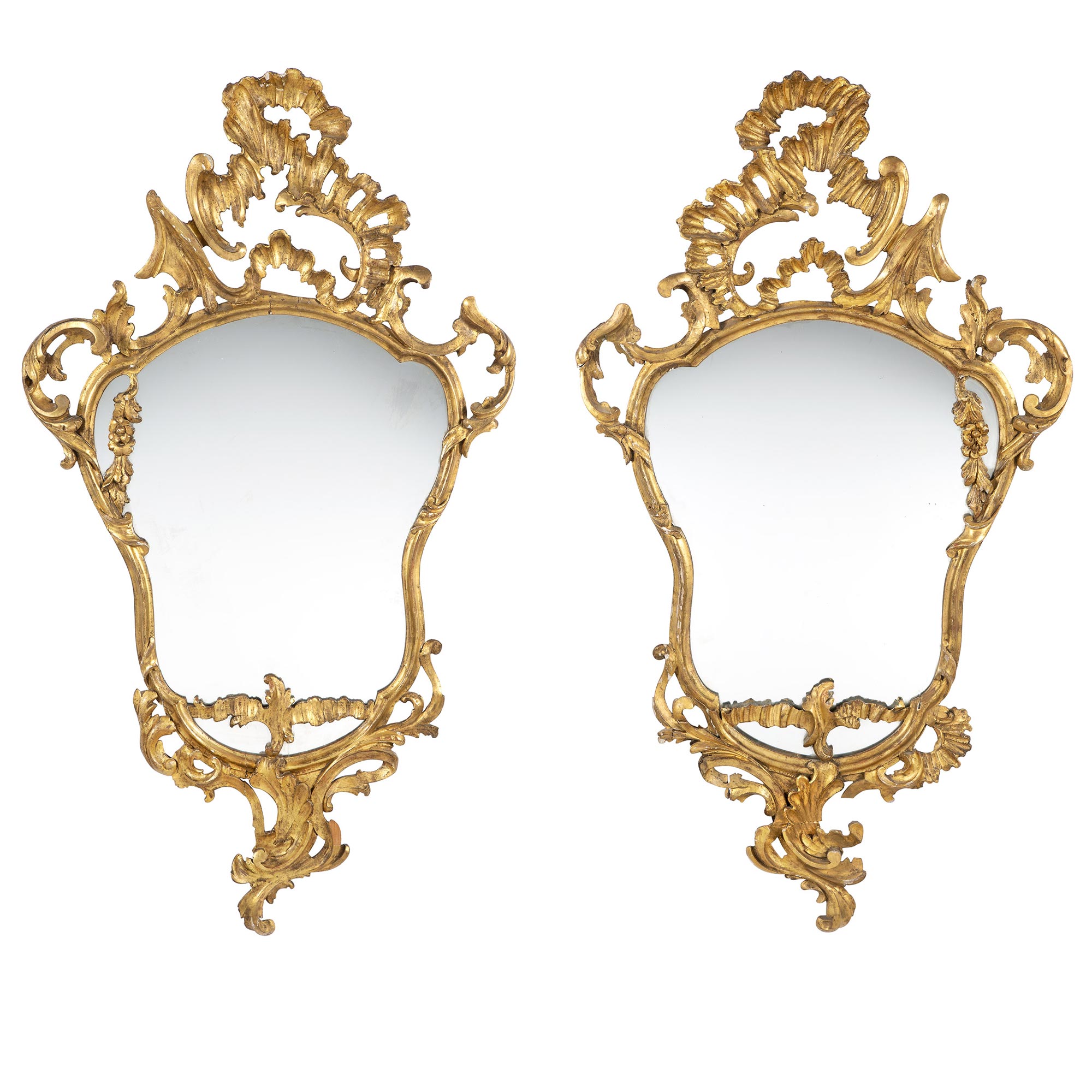 Lot image - Pair of Rococo Style Giltwood Mirrors