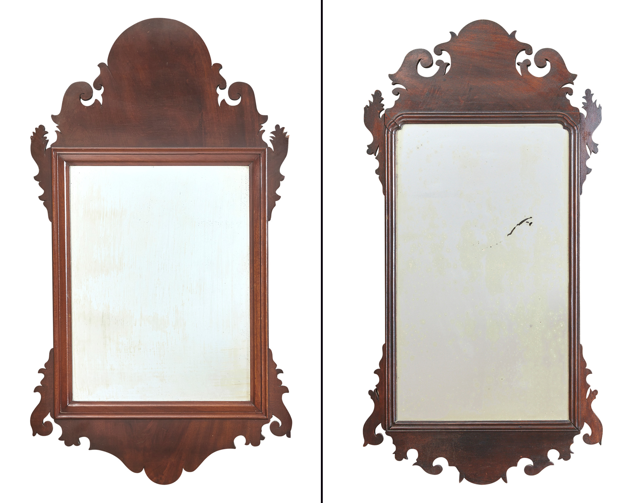 Lot image - Two Federal Mahogany Scrolled and Arched Mirrors