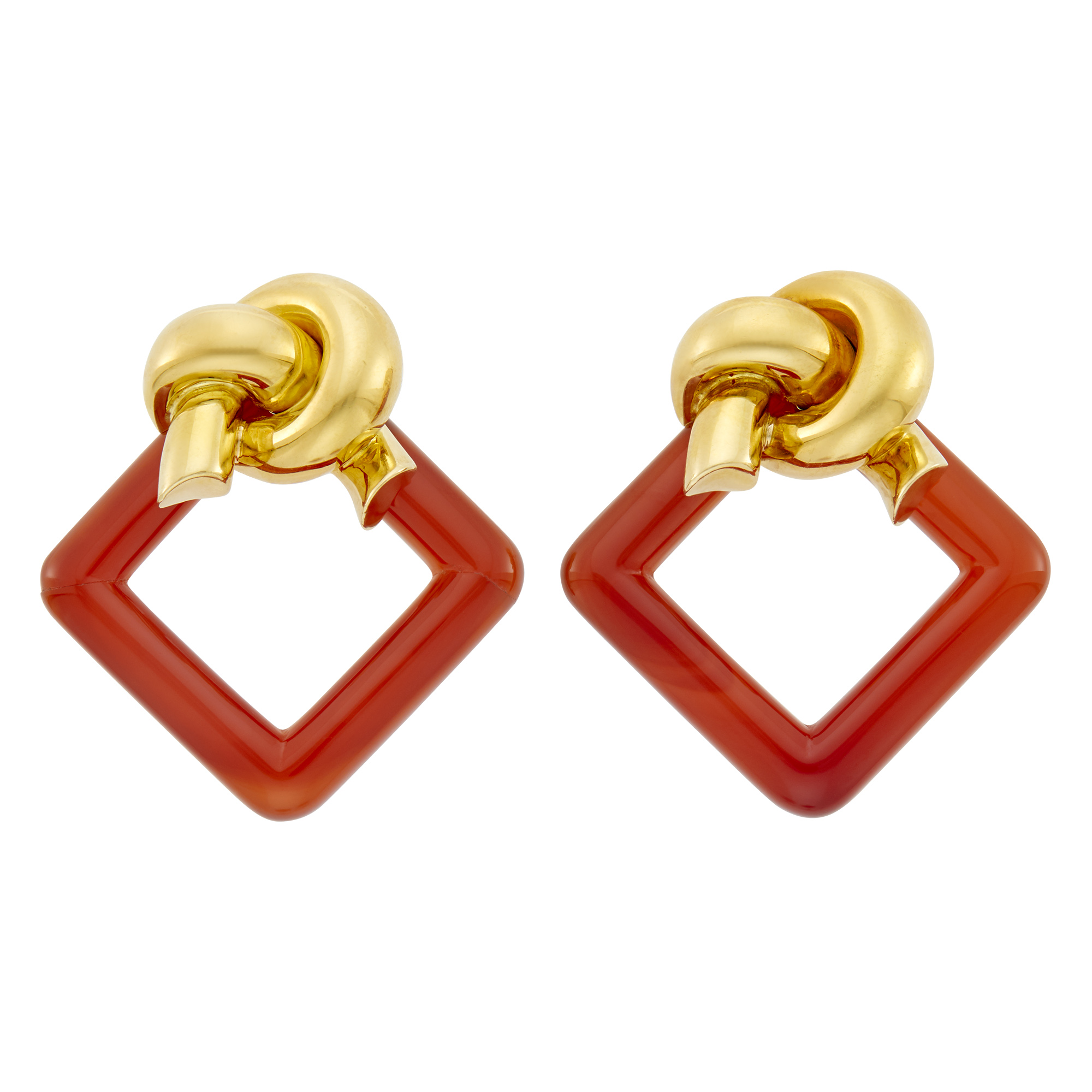 Lot image - Cartier, Aldo Cipullo Pair of Gold and Carnelian Earclips