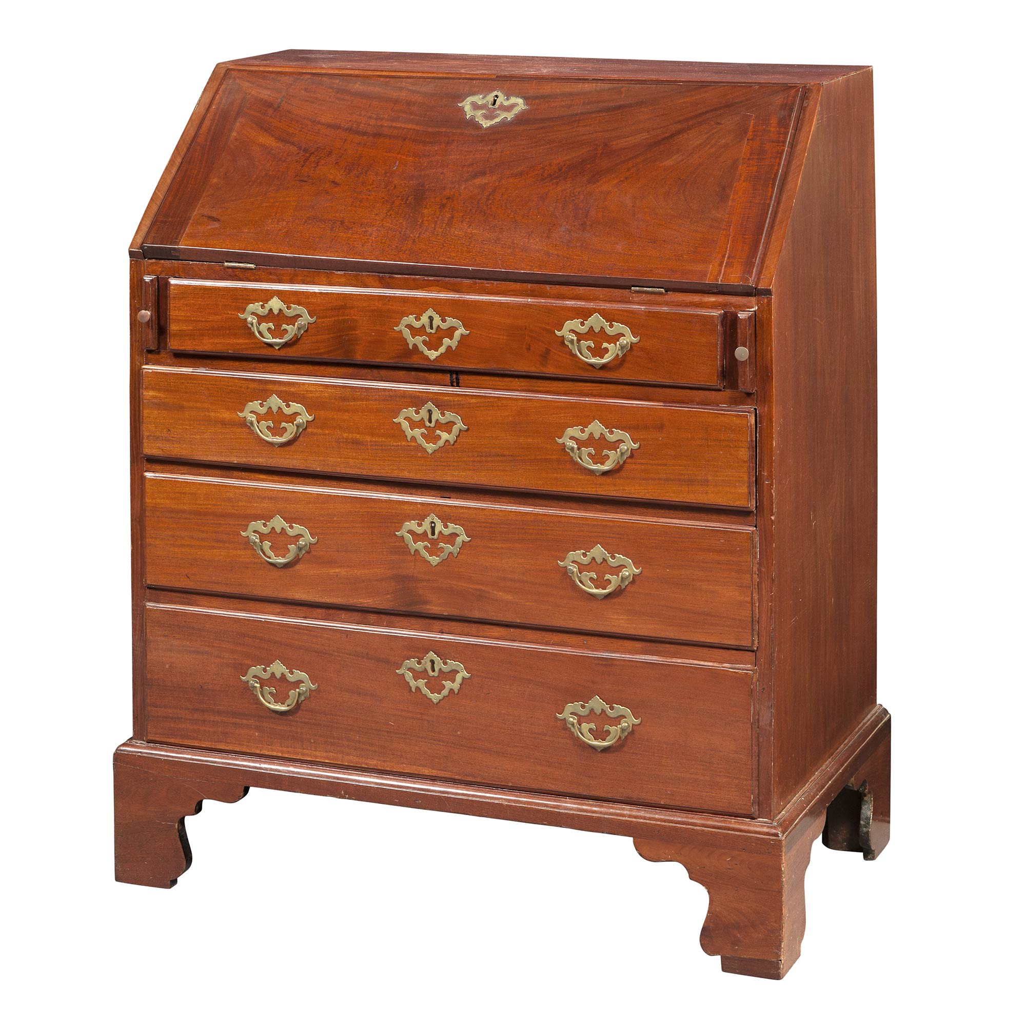 Lot image - George III Mahogany Slant-Front Desk (Bureau) by Philip Bell of St. Pauls Churchyard