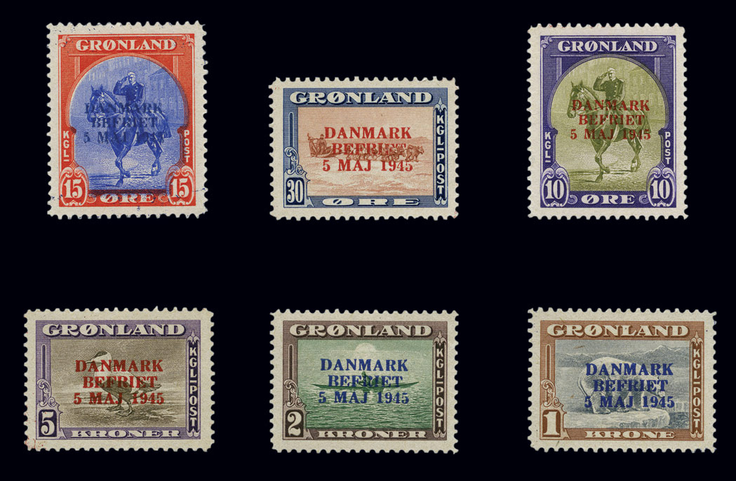 Lot image - Greenland 1945 Liberation of Denmark Scott 22a-27a