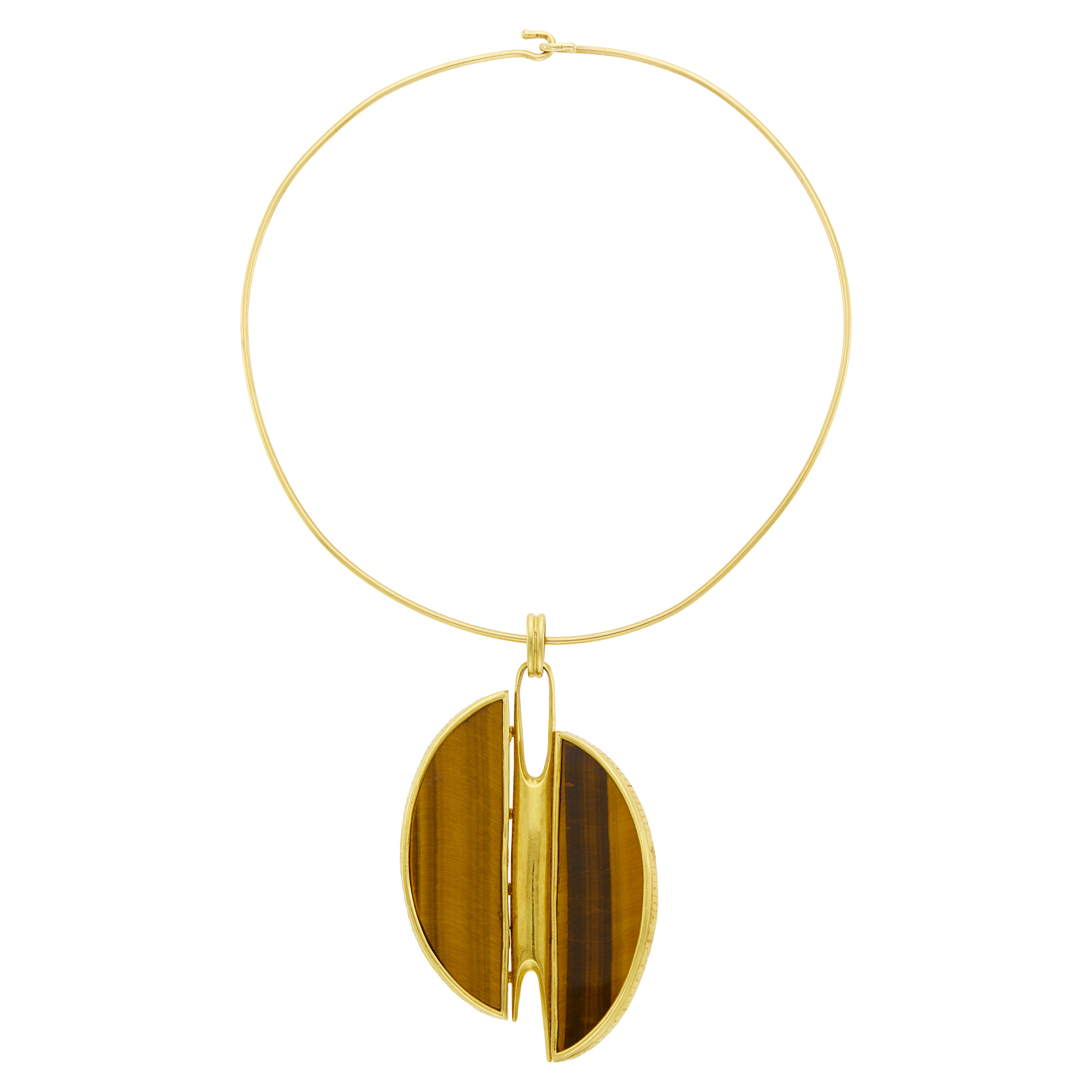 Lot image - Gold Torque Necklace with Spritzer and Fuhrmann Gold and Tigers Eye Pendant
