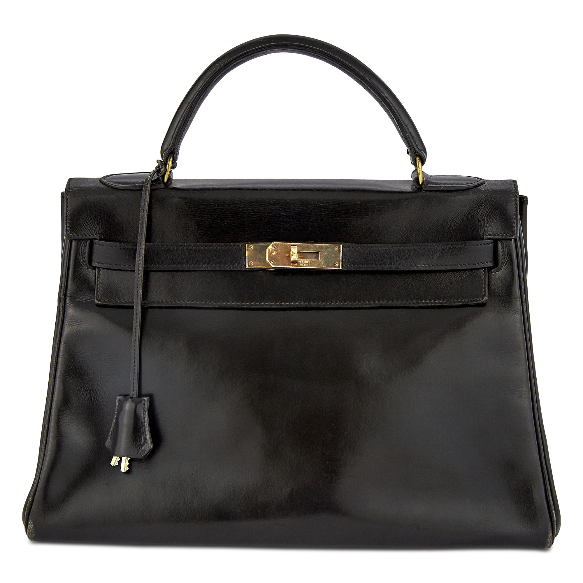 Lot image - Hermès Vintage Black Box Leather Kelly Bag