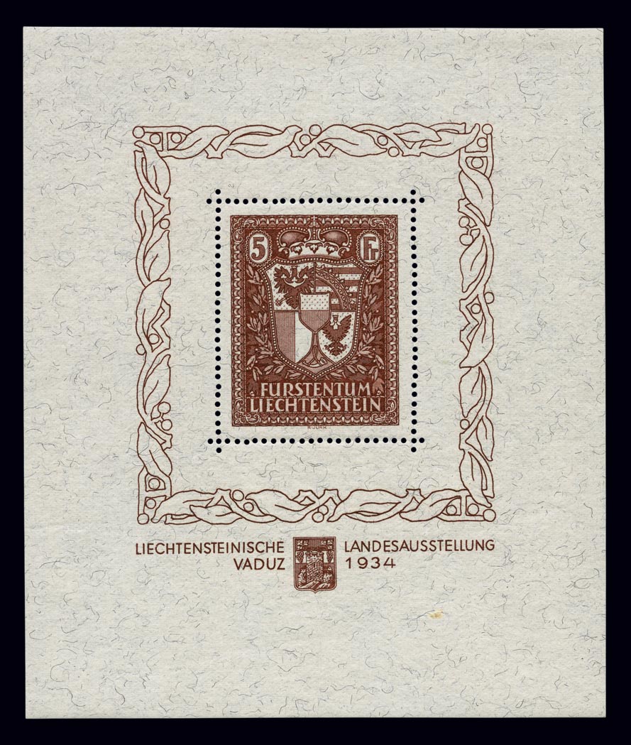 Lot image - Liechtenstein 1934 Vaduz Souvenir Sheet Scott 115