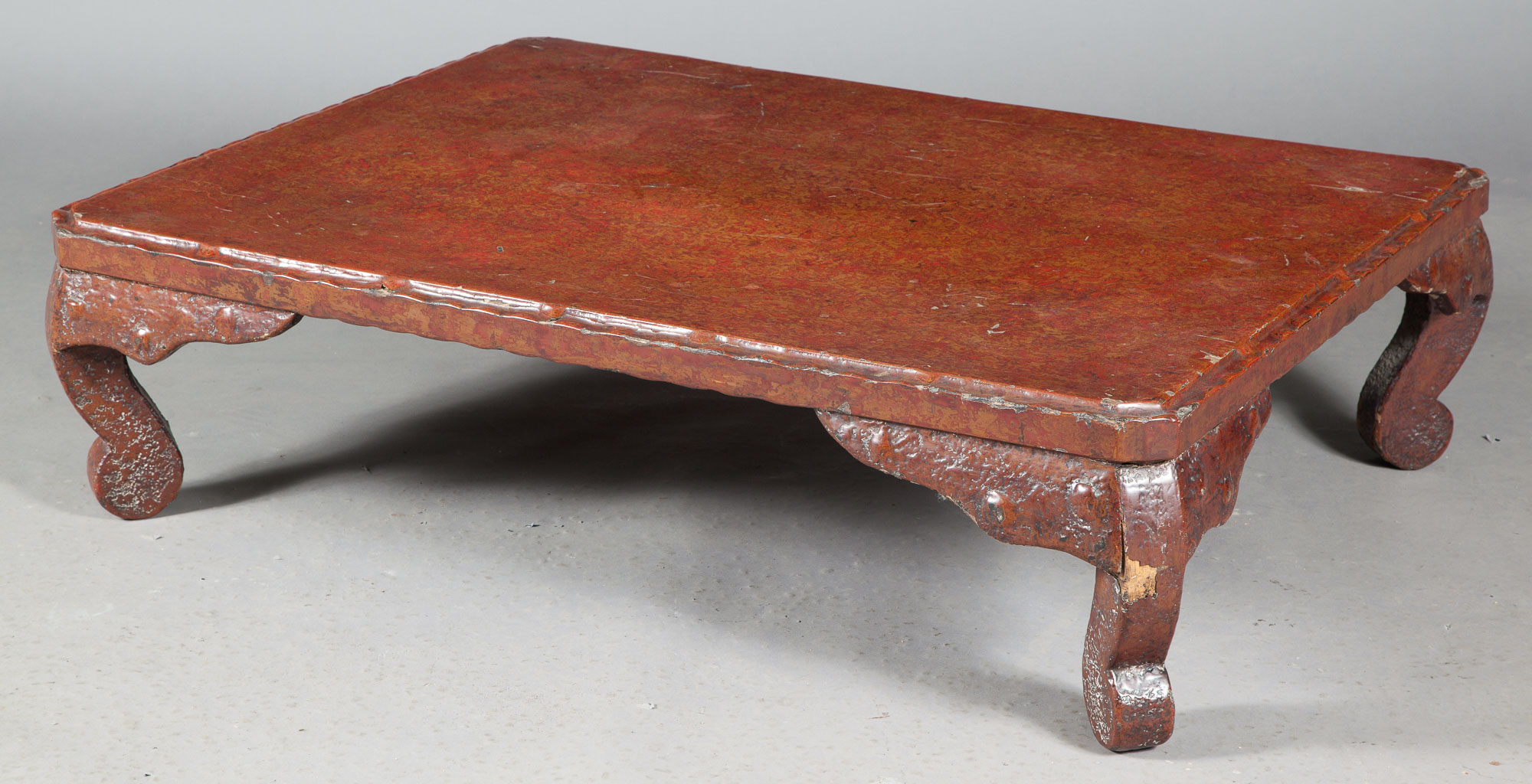 Lot image - Chinese Style Red Lacquer and Parcel-Gilt Low Table
