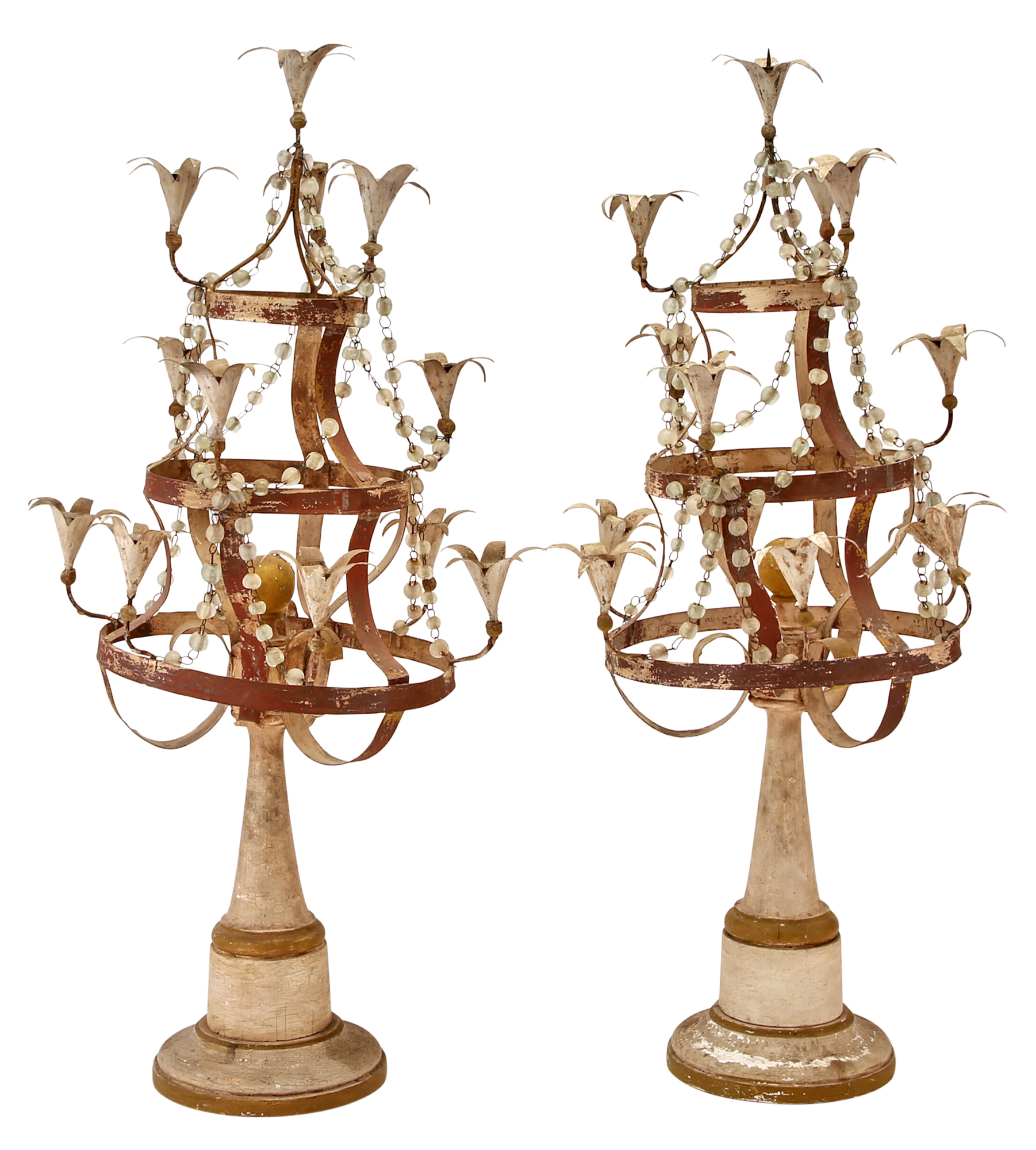 Lot image - Pair of Swedish Painted and Patinated Metal Eight-Light Candelabra