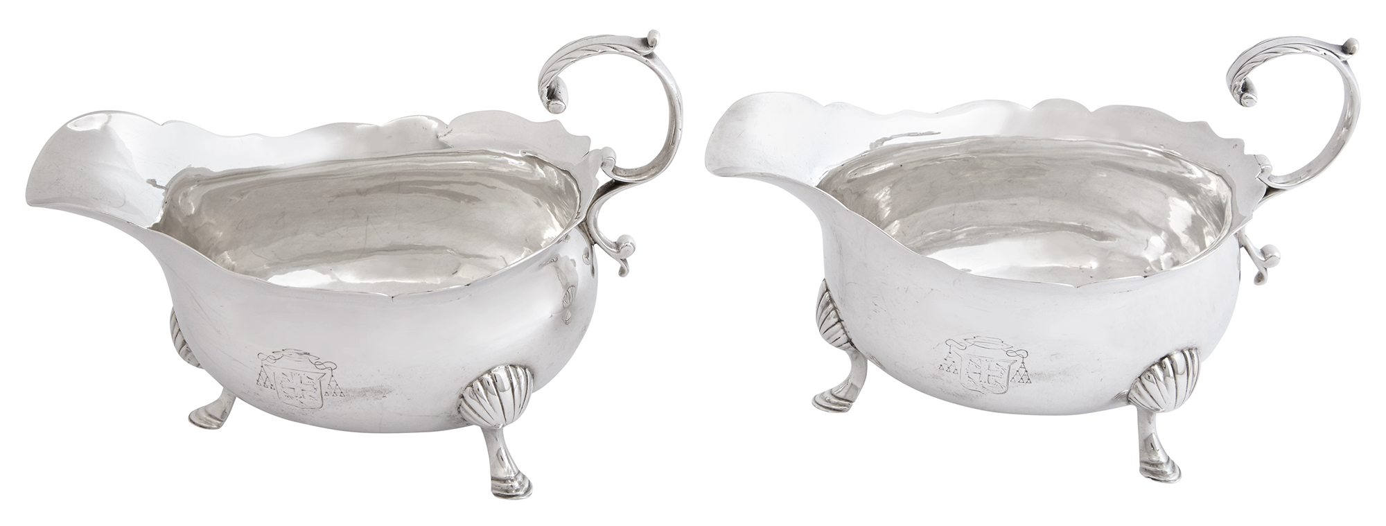 Lot image - Pair of George II Sterling Silver Sauceboats