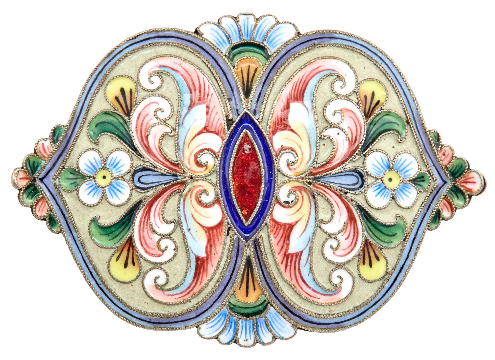 Lot image - Russian Silver-Gilt and Cloisonné Enamel Belt Buckle