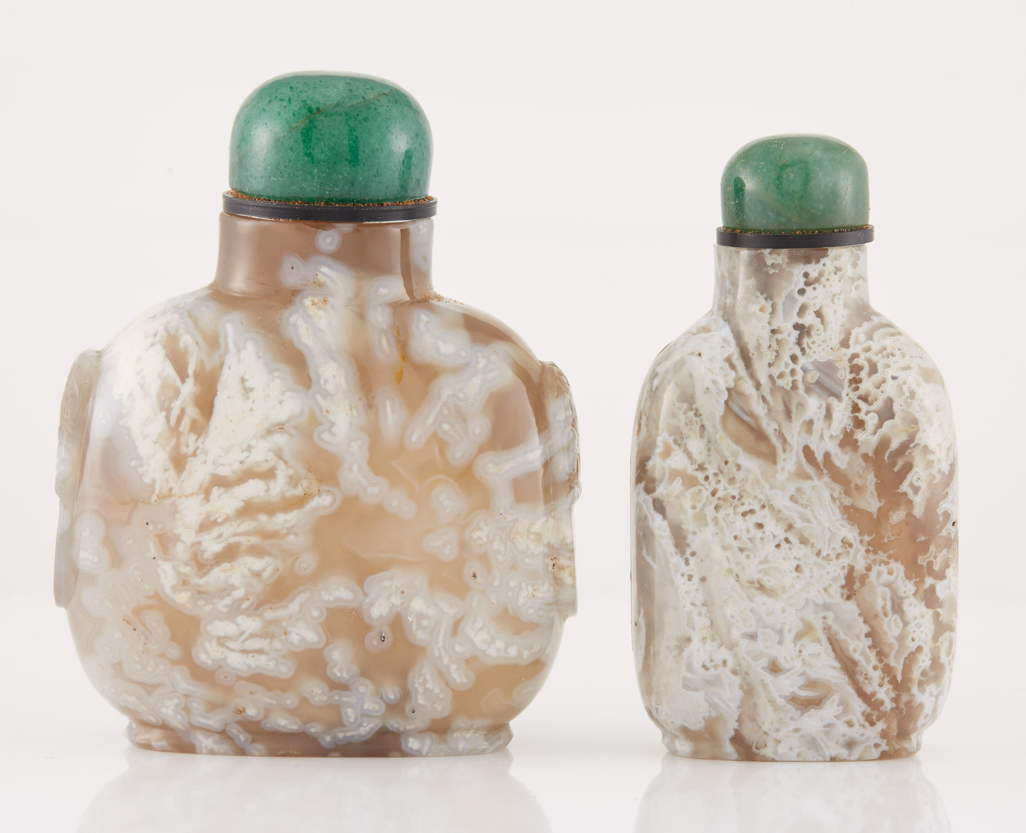 Lot image - Two Chinese Macaroni Agate Snuff Bottles