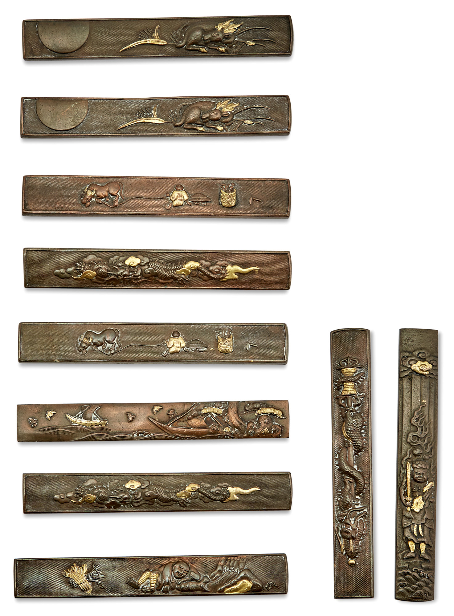 Lot image - Ten Japanese Mixed Metal Kozuka