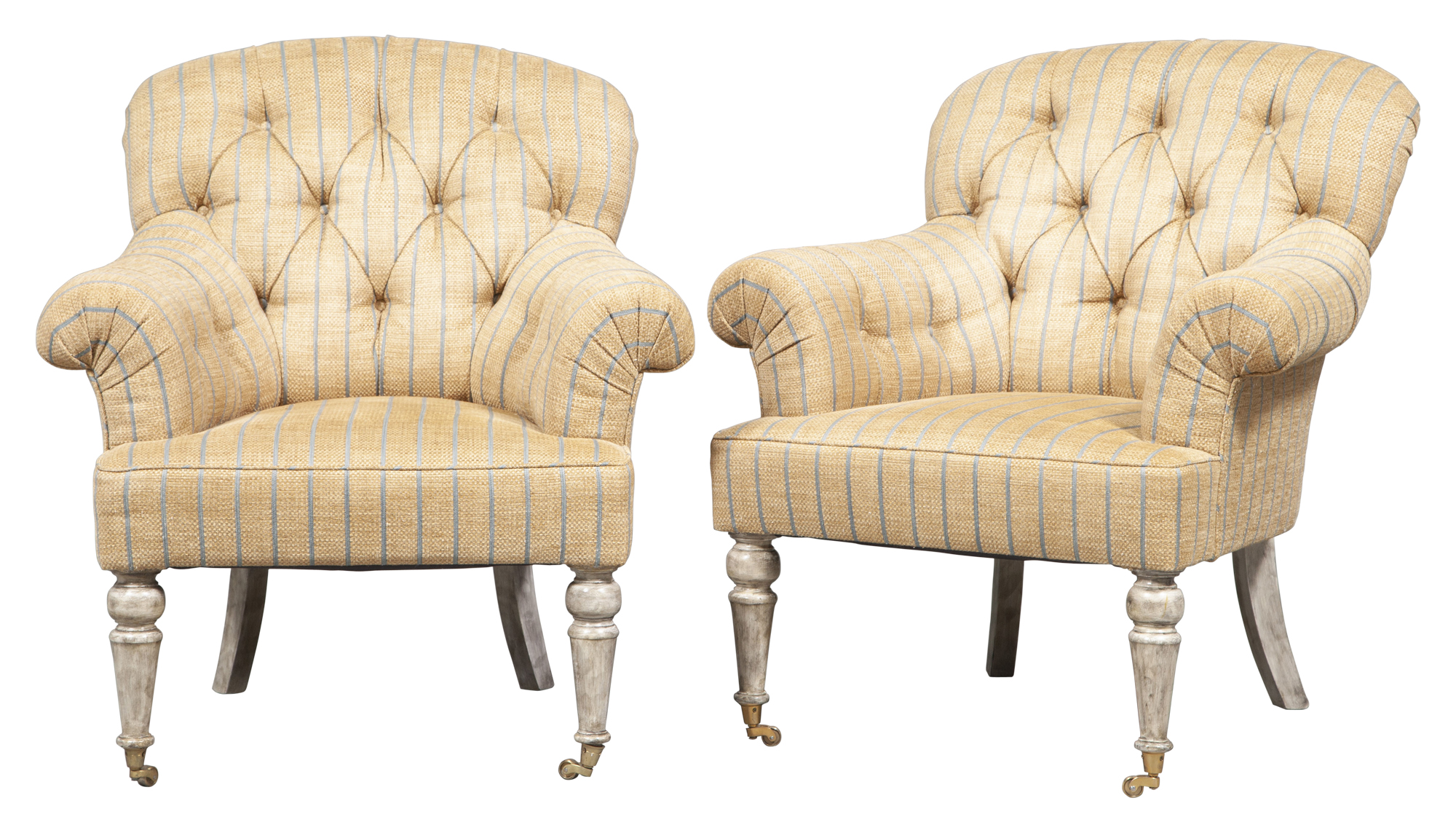 Lot image - Pair of Victorian Style Tufted and Painted Armchairs