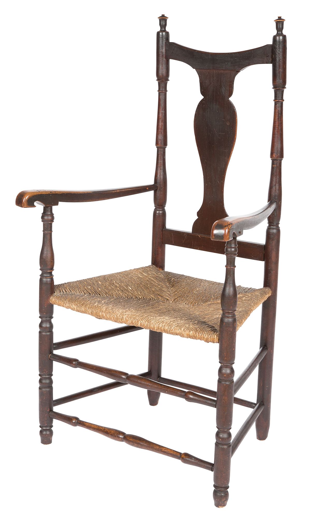 Lot image - Queen Anne Painted Rush Seat Open Armchair