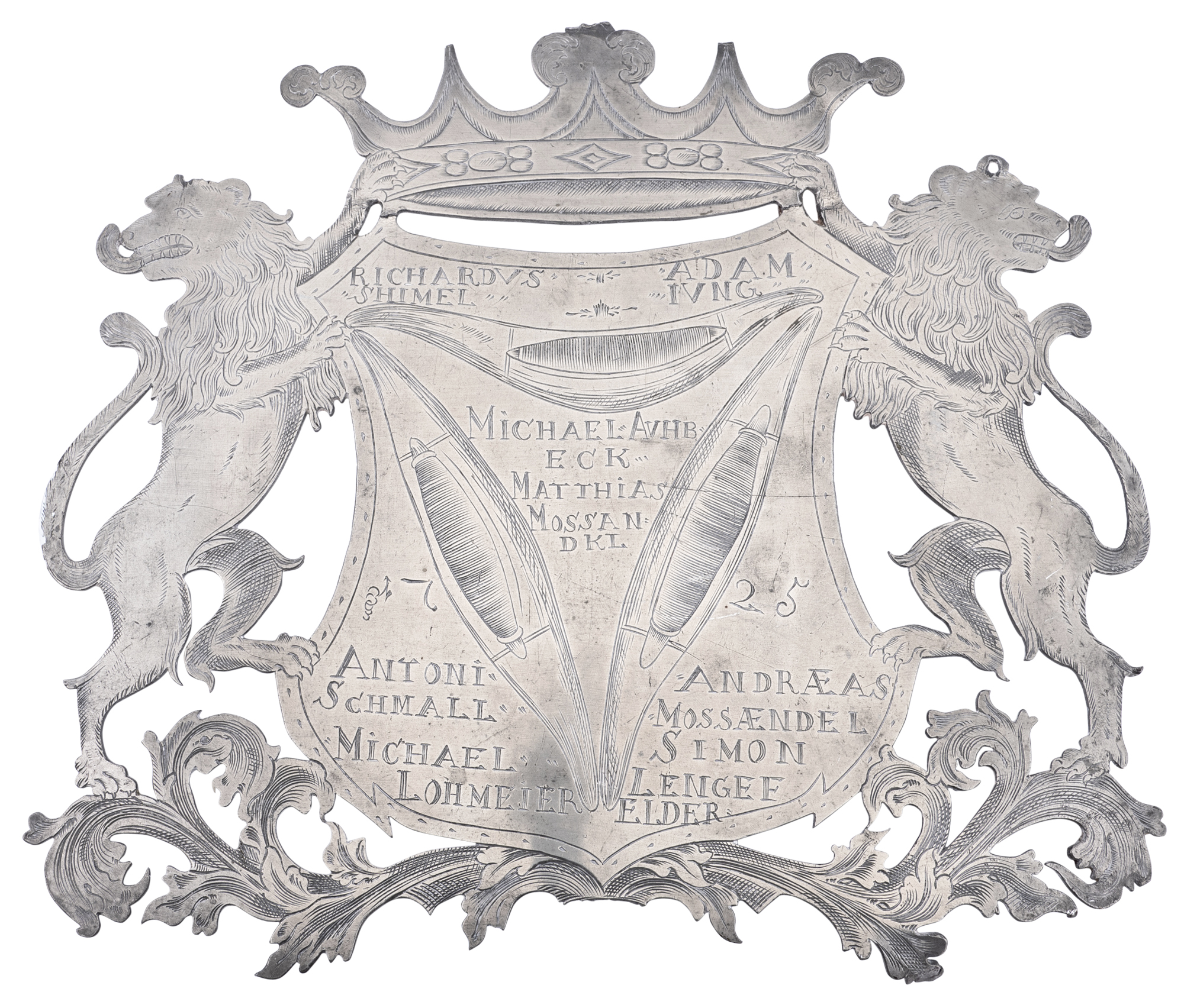 Lot image - Pewter Judaica Plaque with Lions and Crown