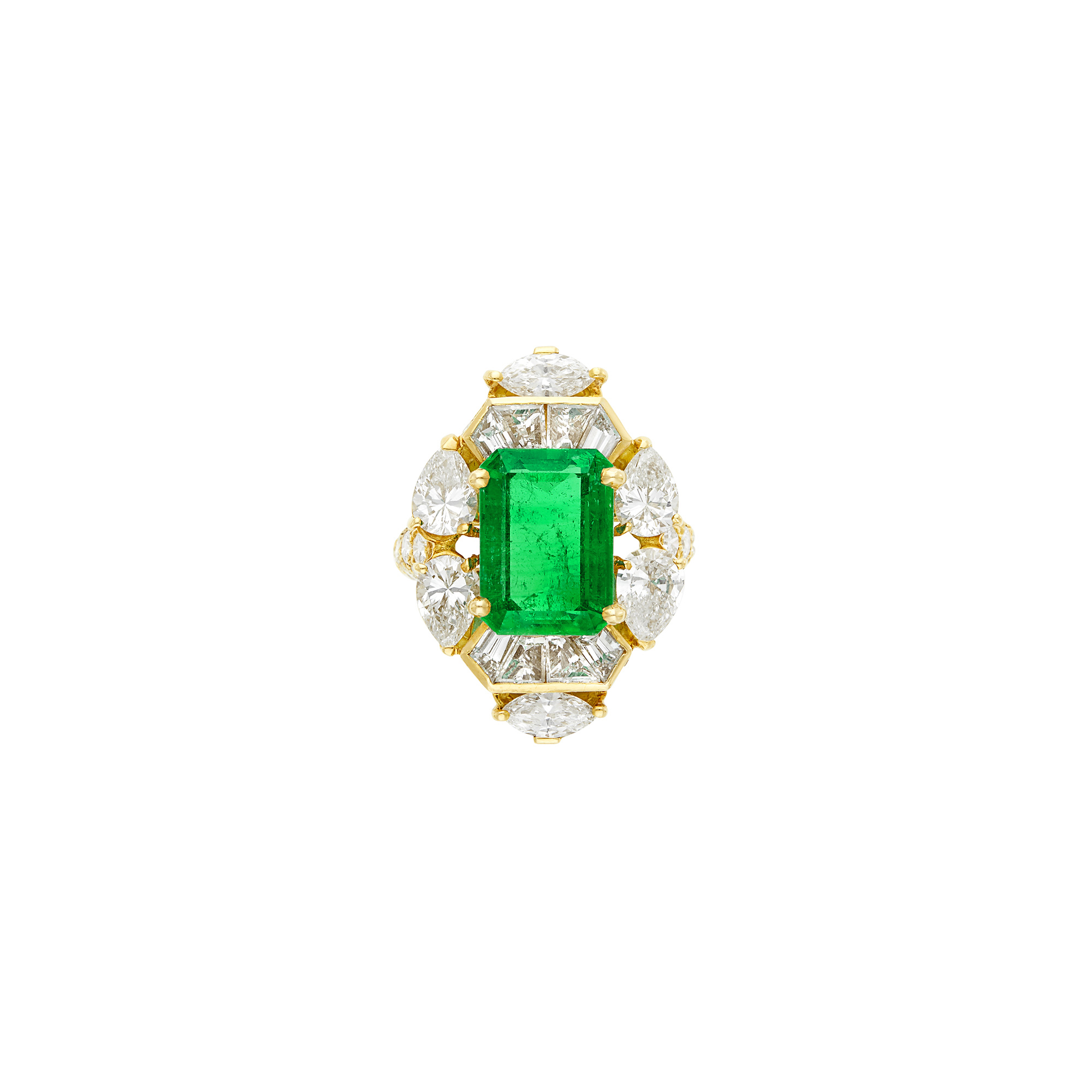 Lot image - Gold, Emerald and Diamond Ring, France