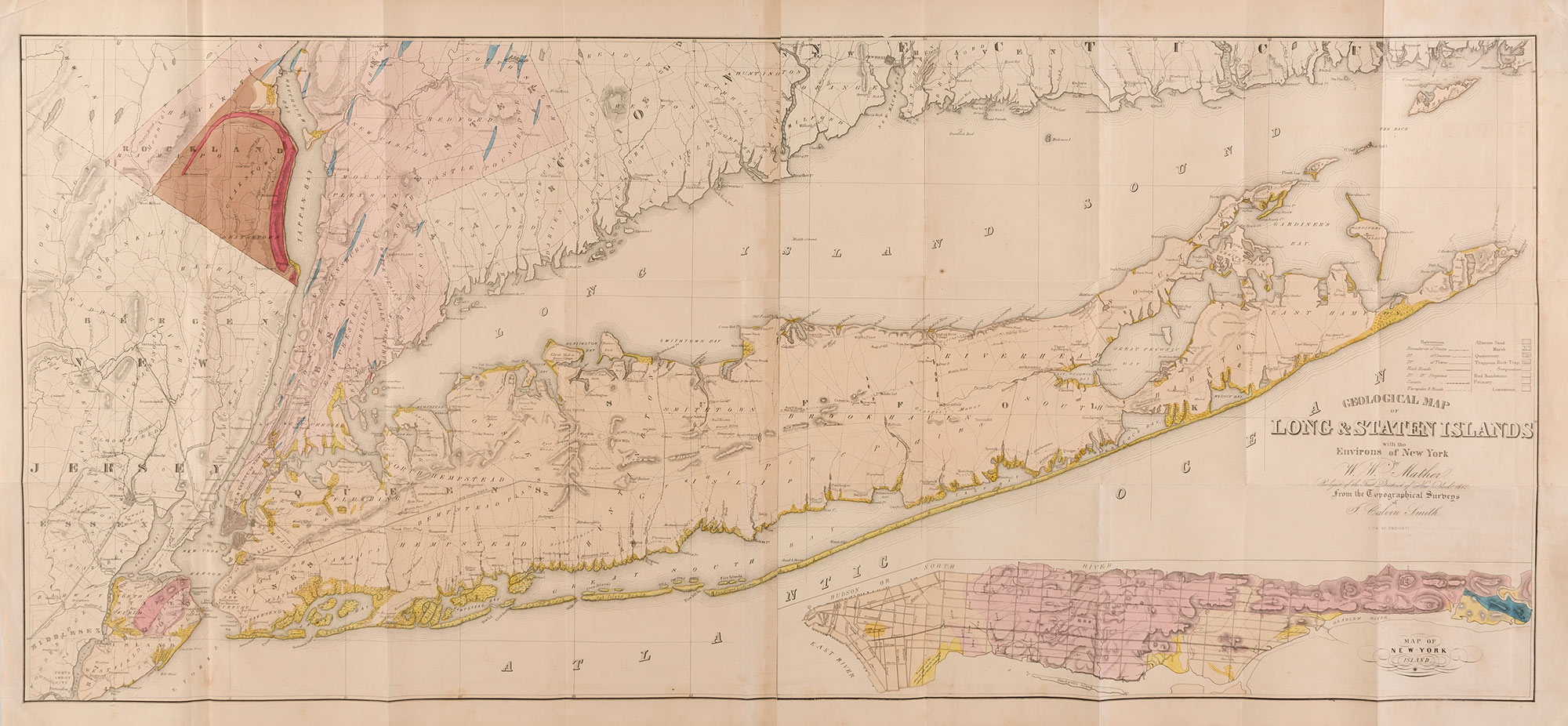 Lot image - [NEW YORK]  MATHER, W.W. Geological Map of Long & Staten Islands with the Environs of New York.