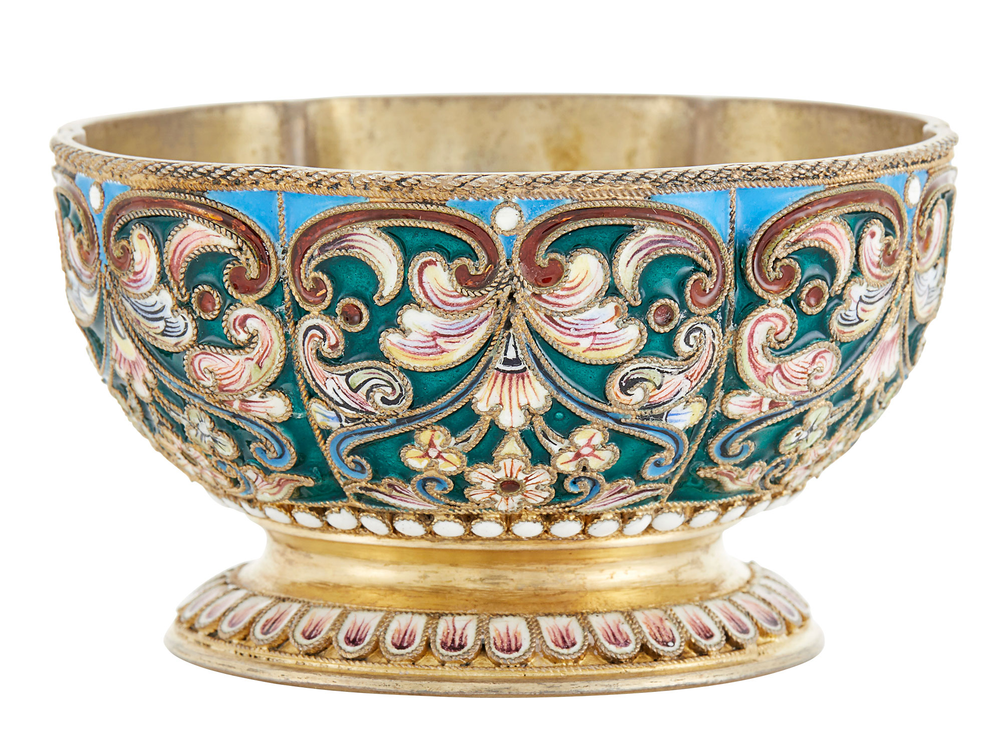 Lot image - Russian Silver-Gilt and Cloisonné Enamel Footed Bowl