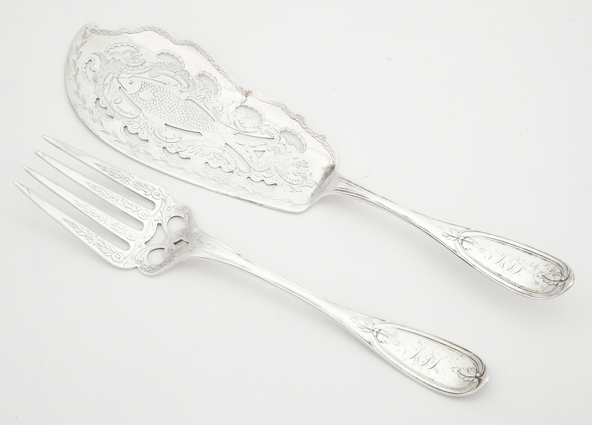 Lot image - Pair of Tiffany & Co. Sterling Silver Fish Serving Utensils