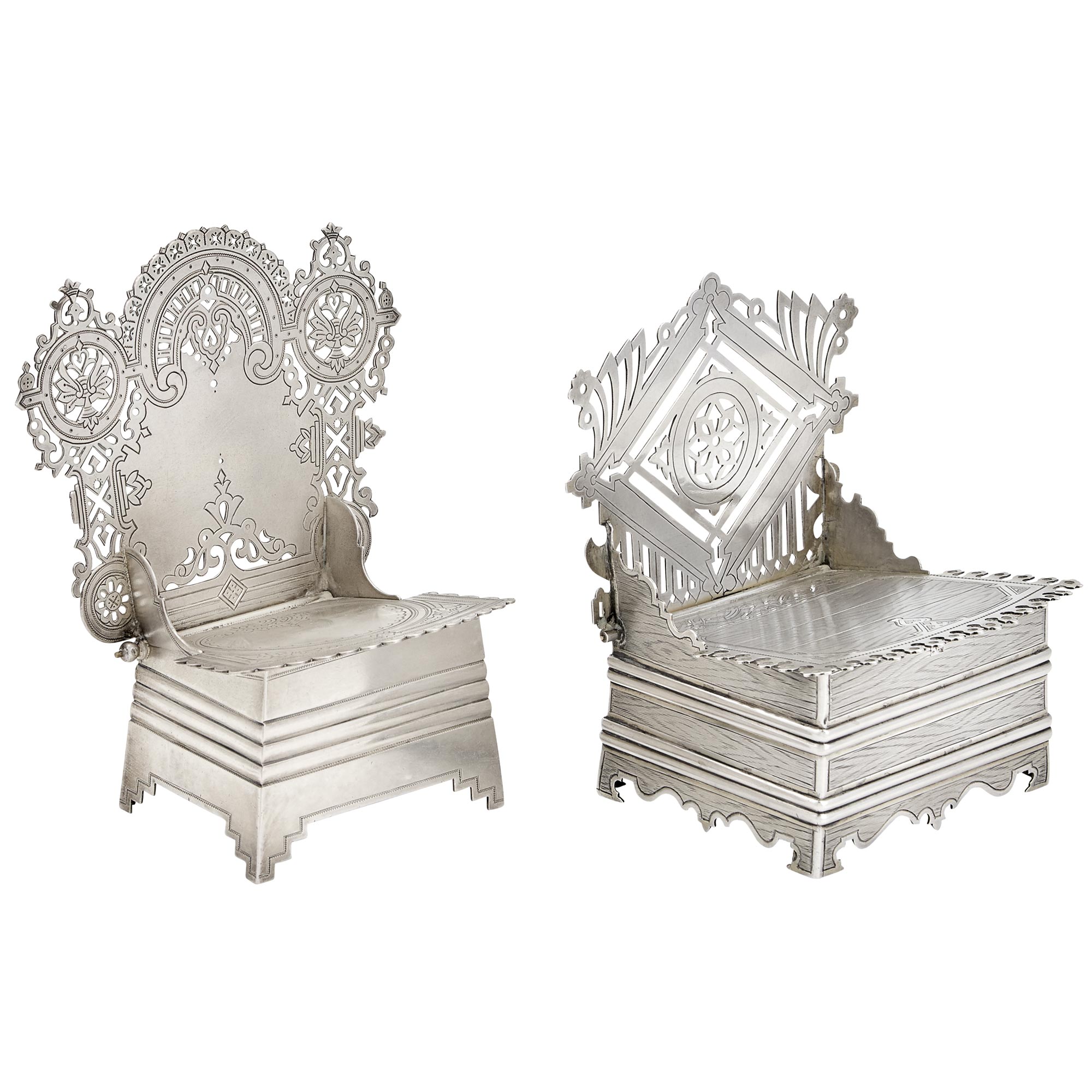 Lot image - Two Russian Silver Salt Thrones