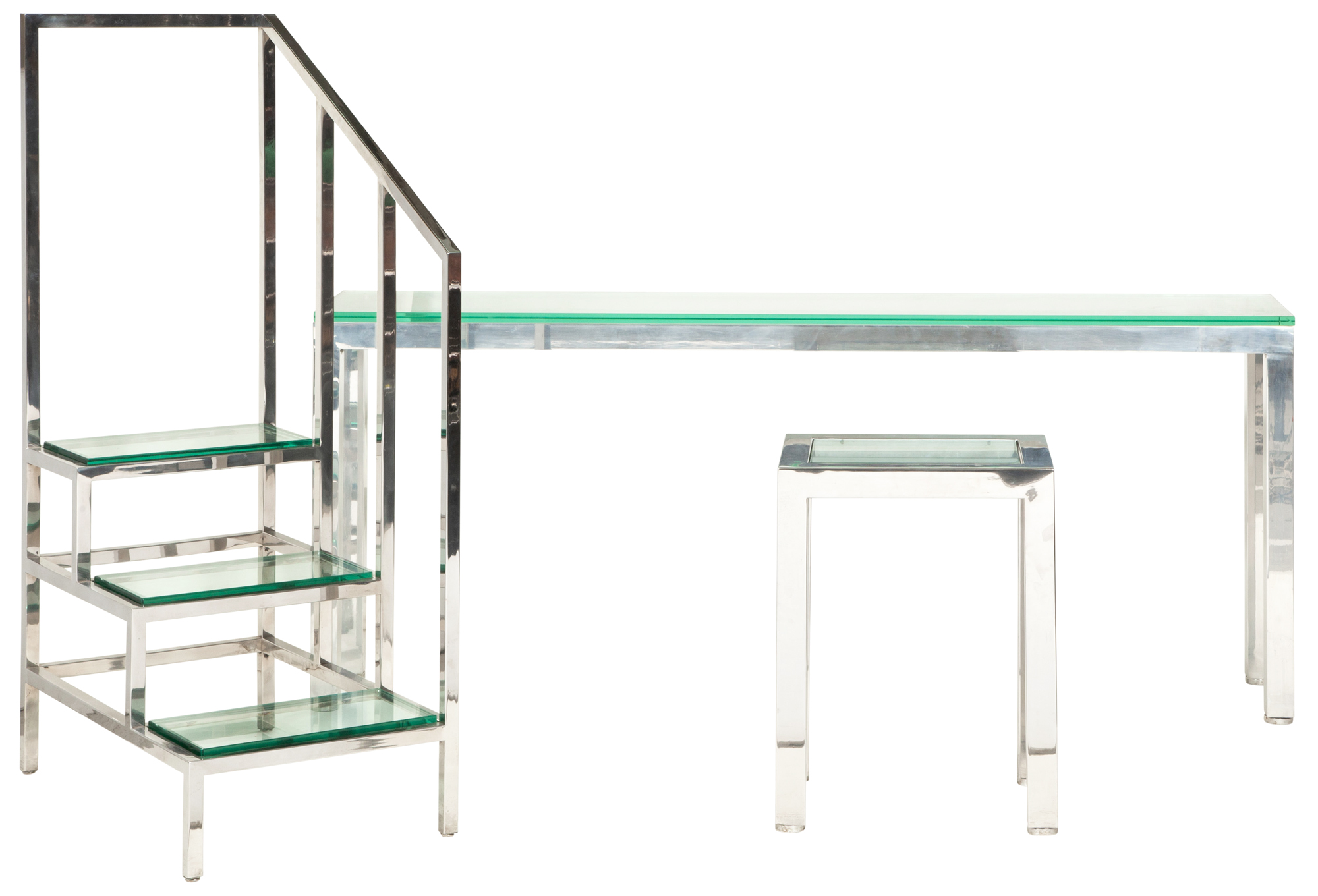 Lot image - Chrome and Glass Console Table and a Chrome and Glass Occasional Table