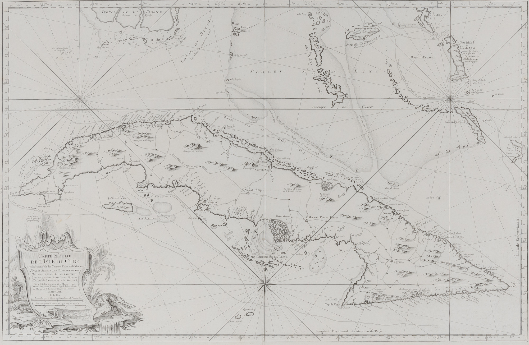 Lot image - [MAPS-CUBA]  BELLIN, JACQUES NICOLAS. Carte Reduite de lIsle de Cube Dressee au Depot des Cartes et Plans de la Marine.