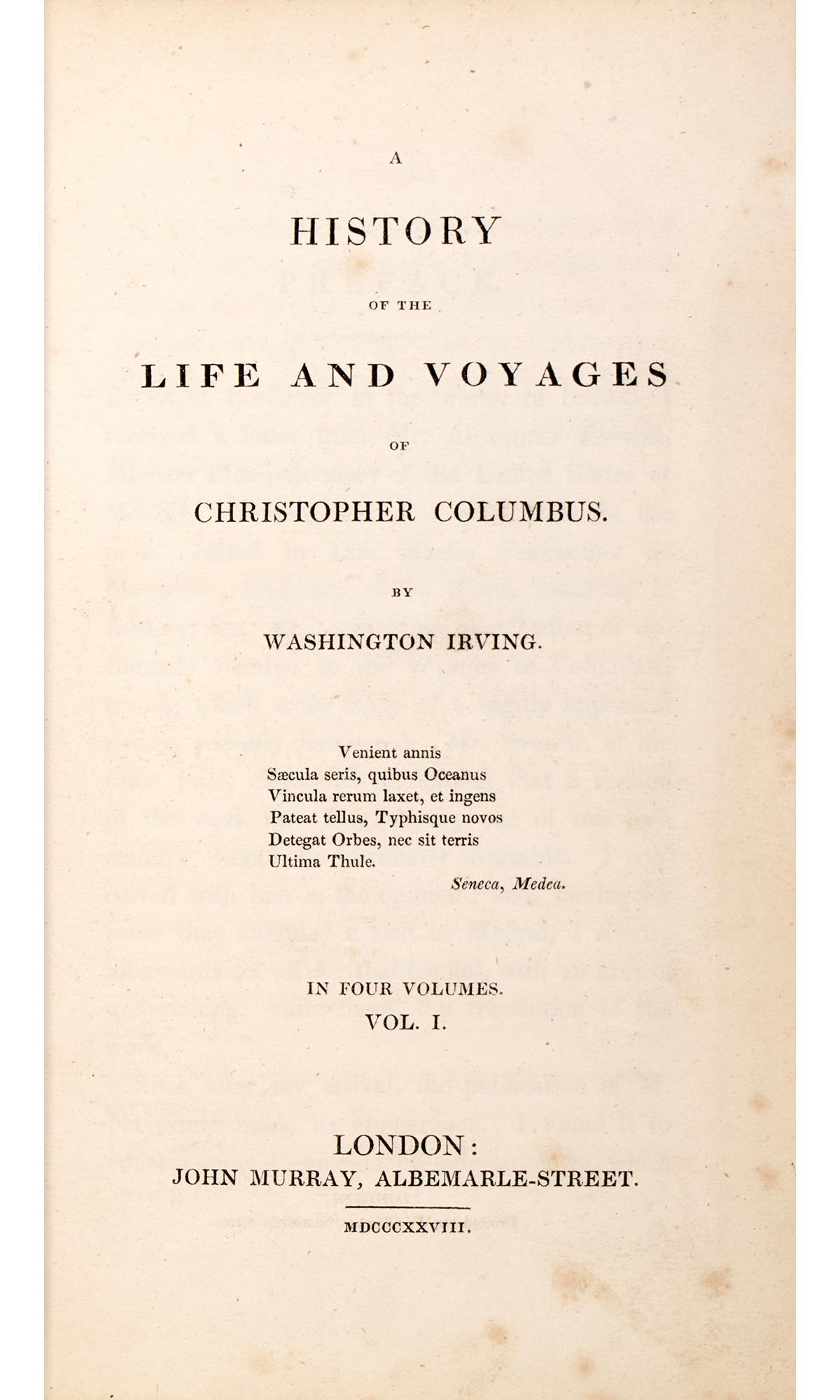 Lot image - IRVING, WASHINGTON  A History of the Life and Voyages of Christopher Columbus.