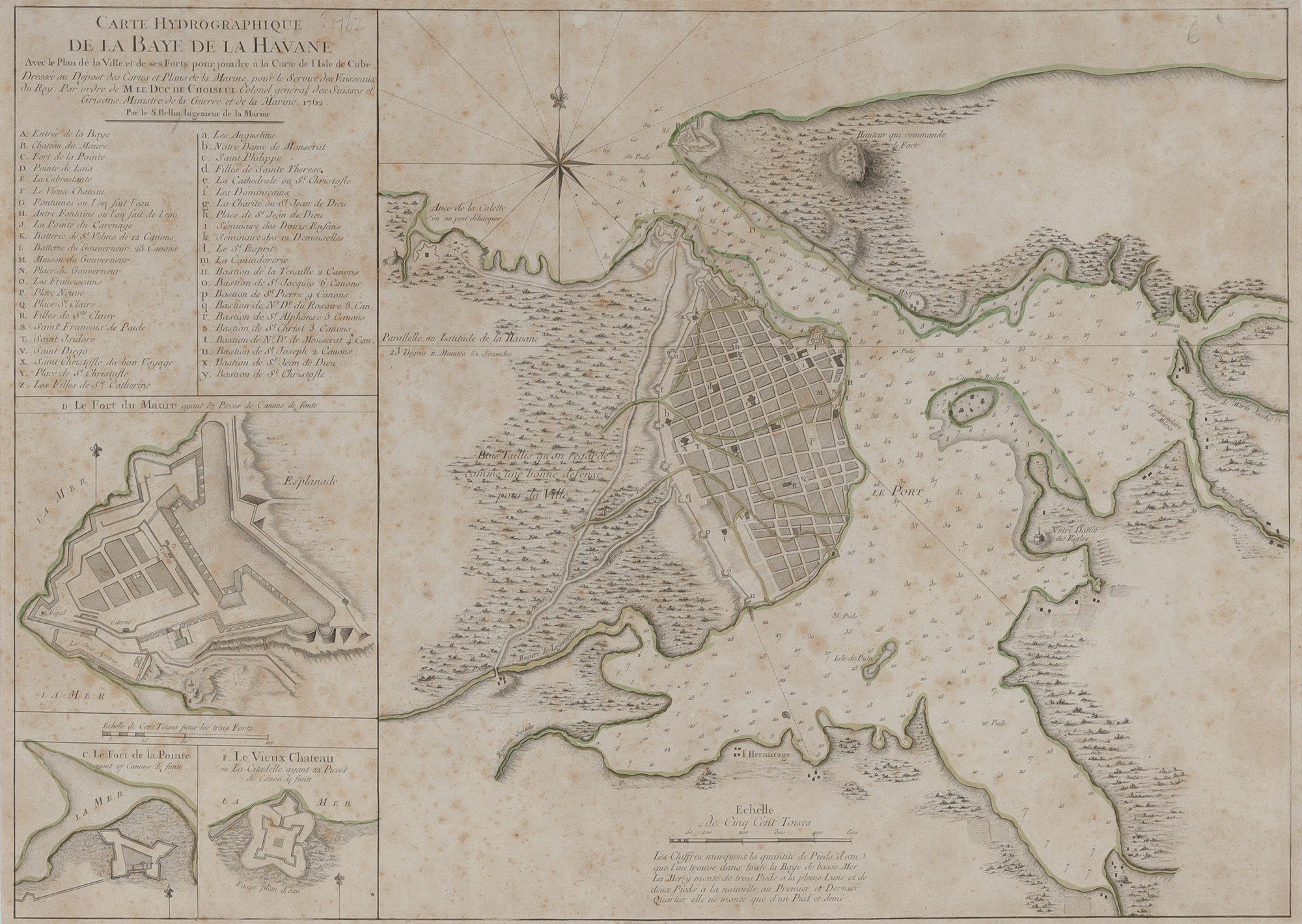 Lot image - [MAPS-CUBA]  BELLIN, JACQUES NICOLAS. Carte Hydrographique de la Baye de la Havane