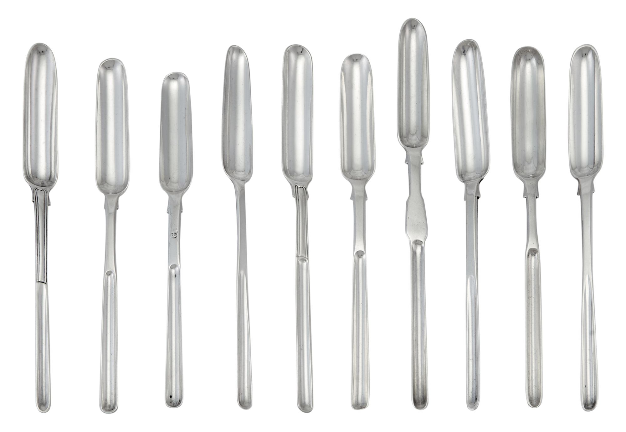 Lot image - Group of Ten English Sterling Silver Marrow Scoops