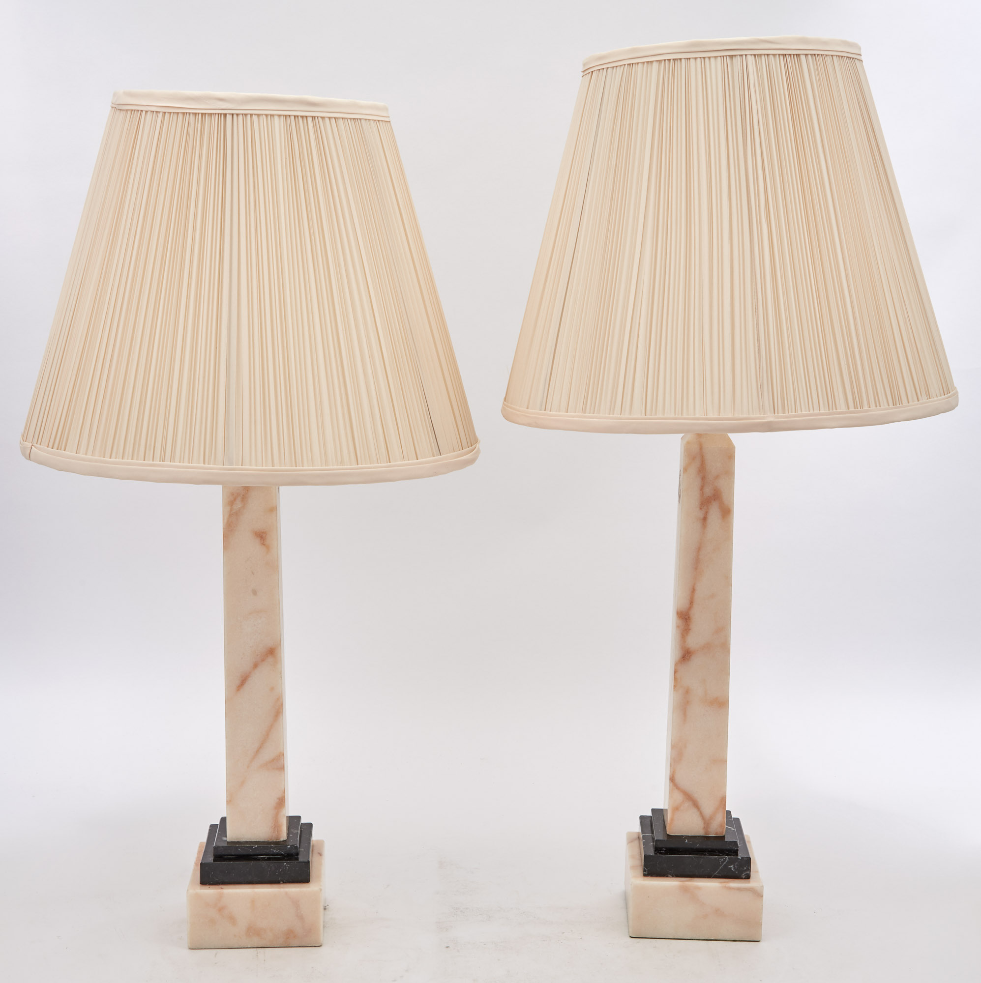 Lot image - Pair of Two-Toned Marble Obelisk Form Lamps