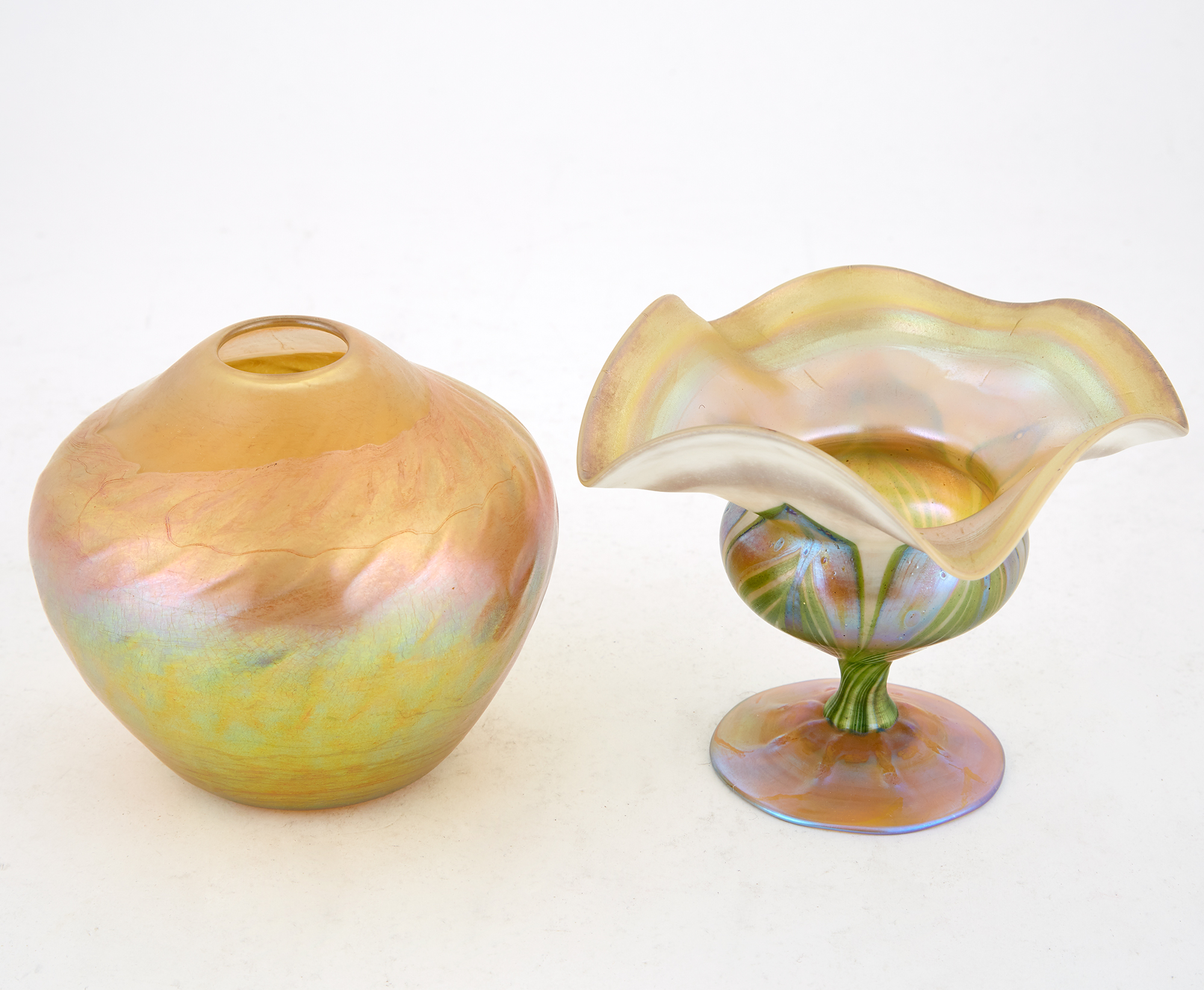 Lot image - Two Tiffany Favrile Glass Vases