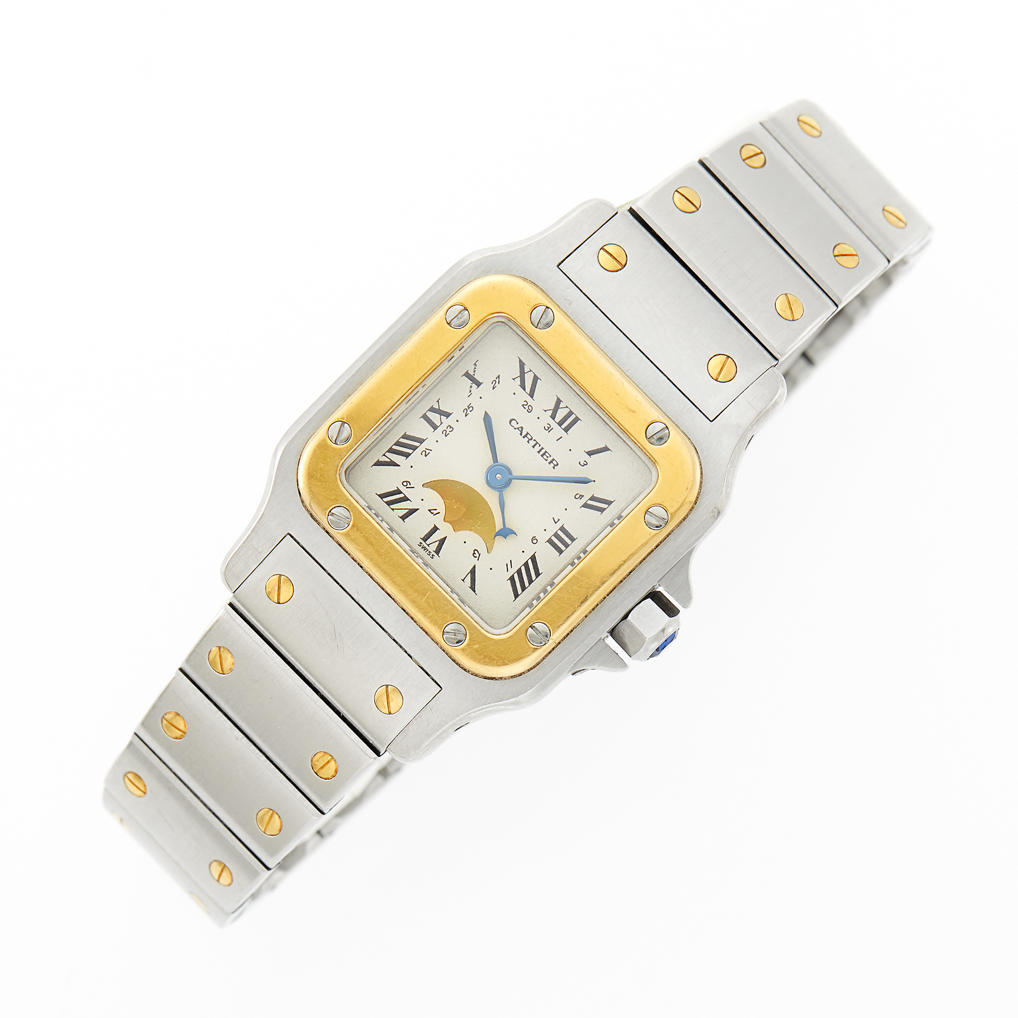 Lot image - Cartier Stainless Steel and Gold Santos Wristwatch